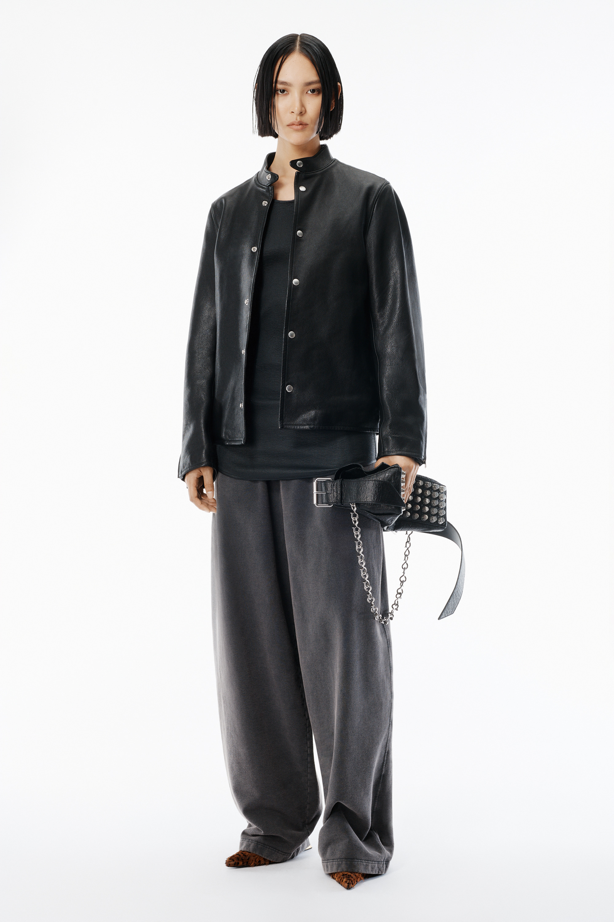 Black Glossy Leather Moto Jacket - 2