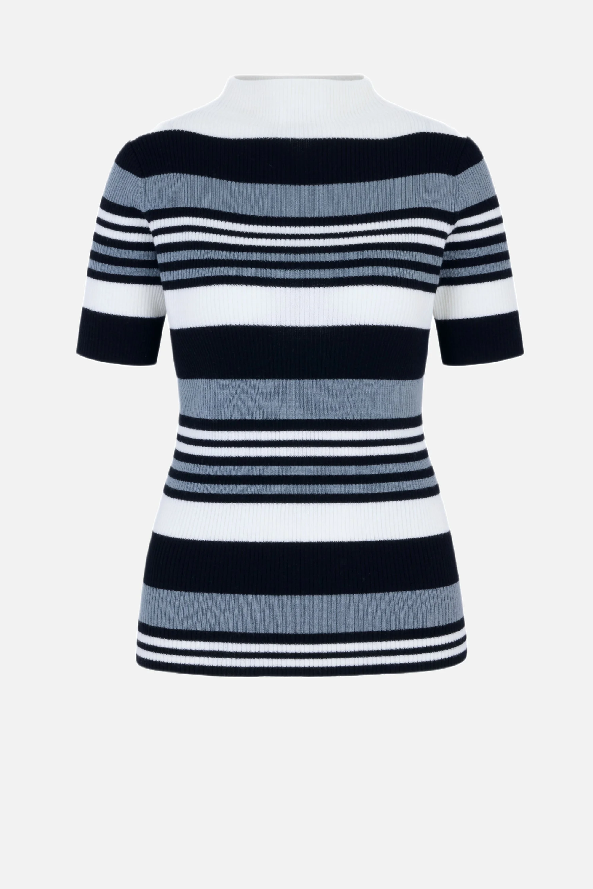 Toma Knit Top in Grey, Black & White Merino Wool - 1