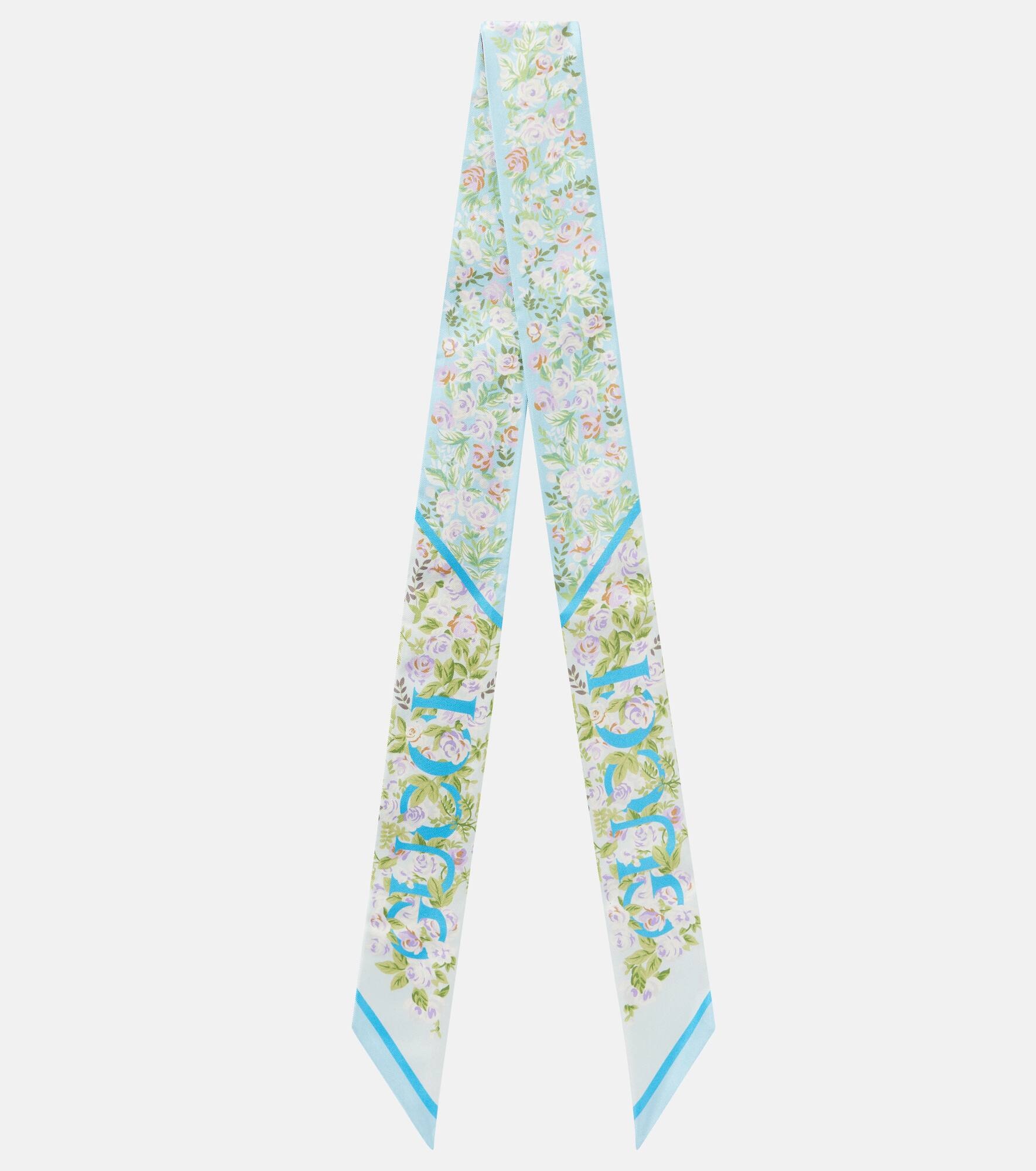 Floral silk twill scarf - 1