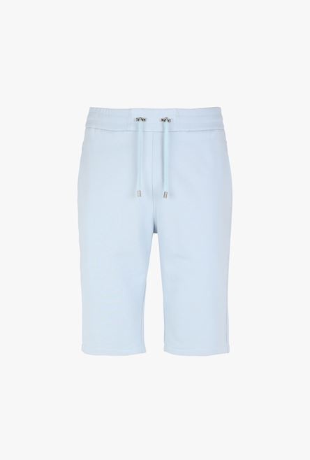 Pale blue eco-designed cotton shorts with flocked white Balmain Paris logo - 1