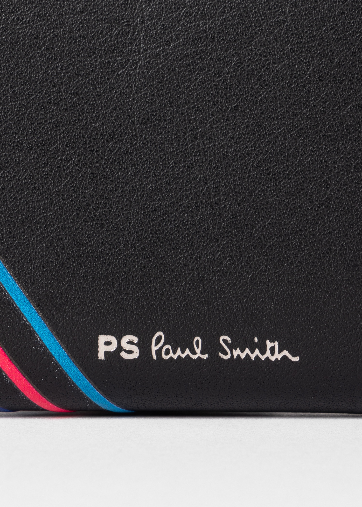 Black Leather 'Sports Stripe' Zip Pouch Wallet - 4