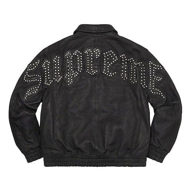 Supreme Pebbled Leather Varsity Jacket 'Black White' SUP-FW21-126 - 2