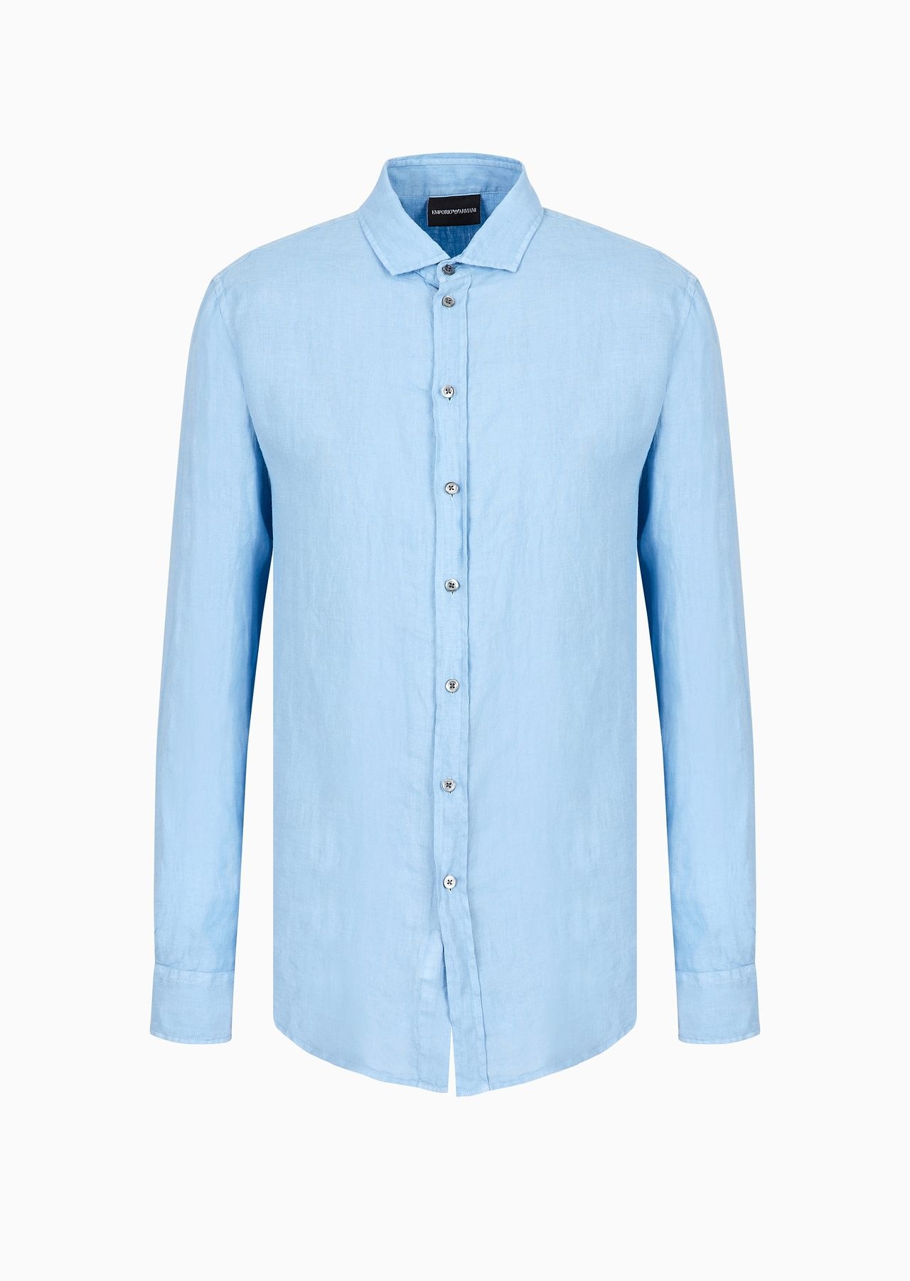 Garment-dyed linen shirt with French collar - 1