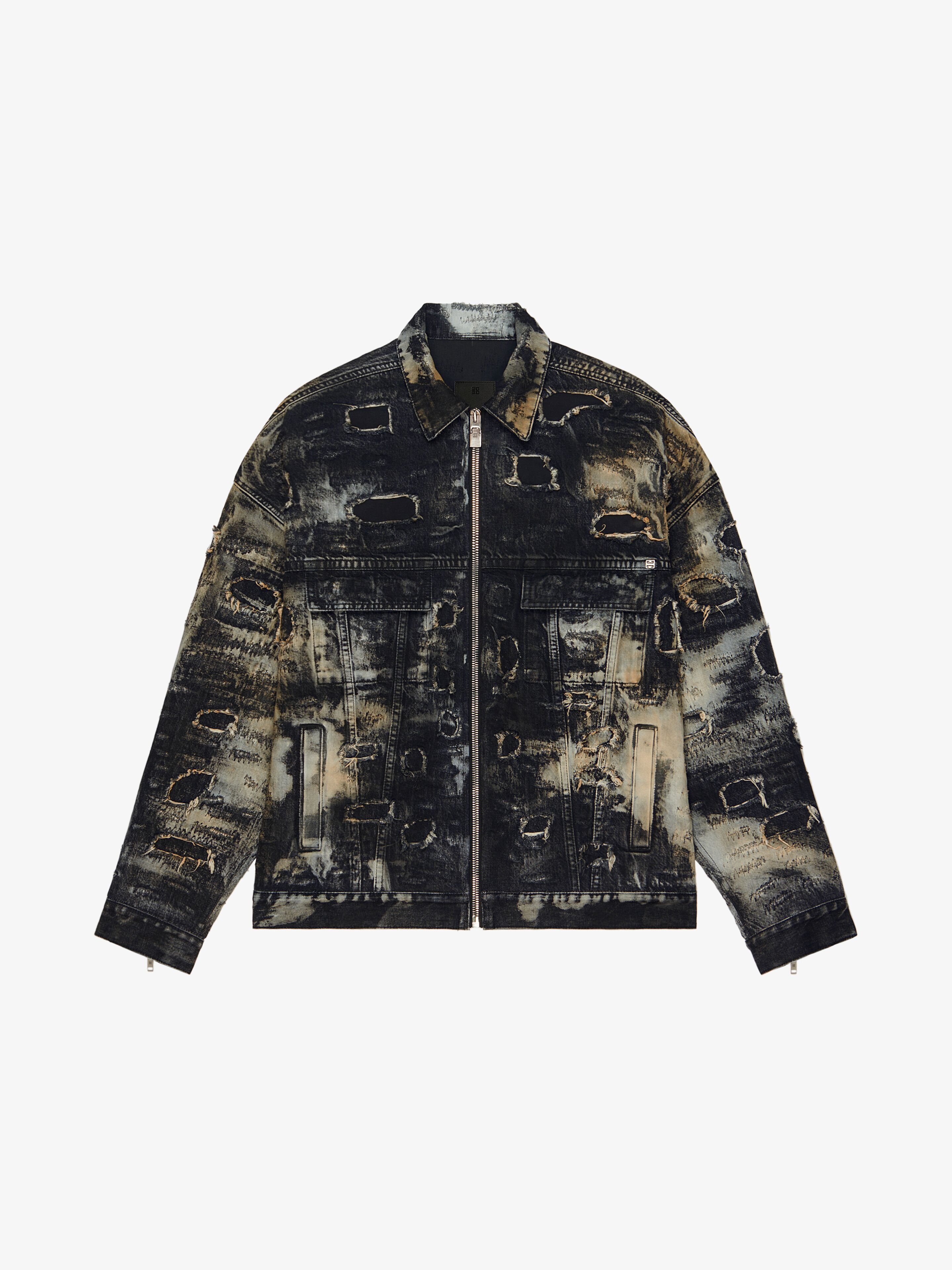 OVERSIZED FIT ZIPPERED JACKET IN DESTROYED DENIM - 1