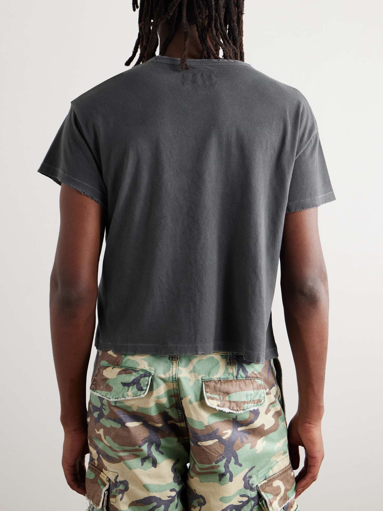 Cropped Distressed Printed Cotton-Jersey T-Shirt - 3
