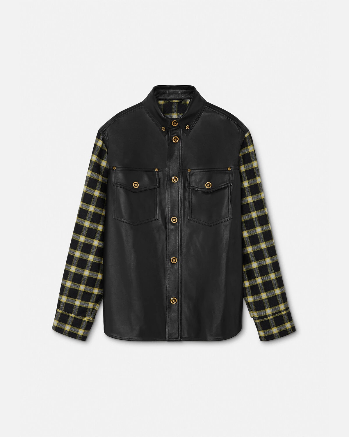 Medusa Checked Leather Blouson Jacket - 1