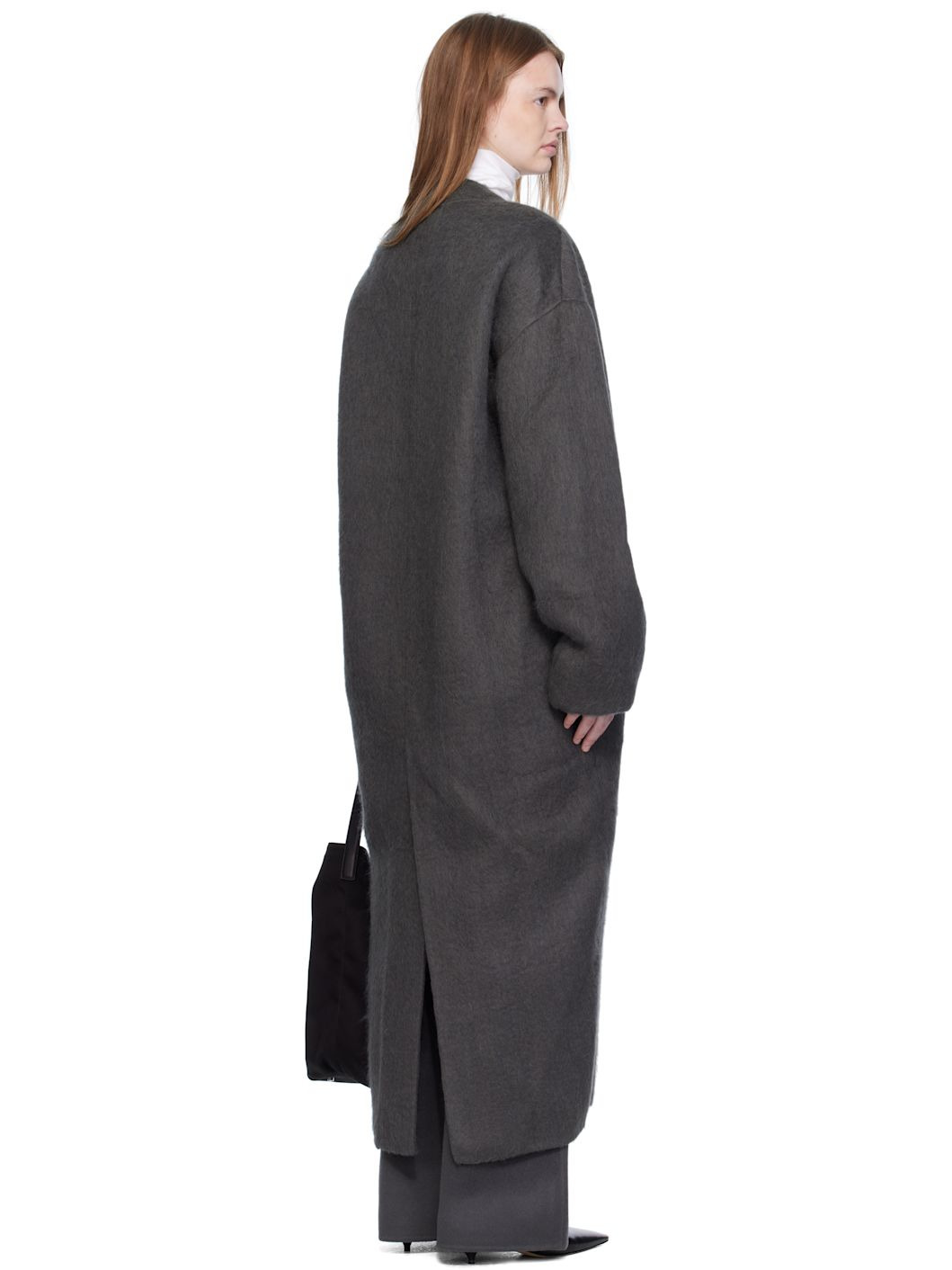 Gray Wool High-Neck Slim Coat - 3