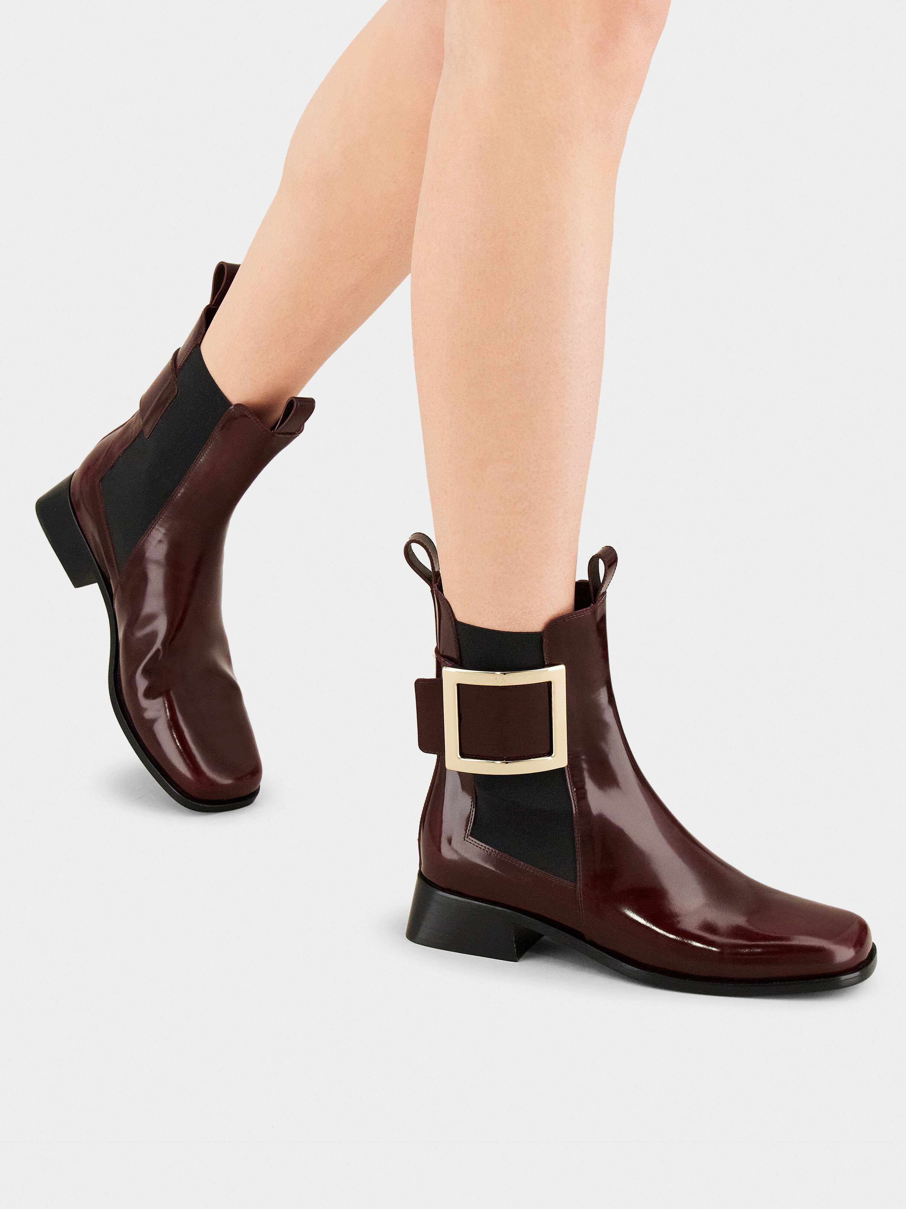 Très Vivier Metal Buckle Chelsea Booties in Leather - 8