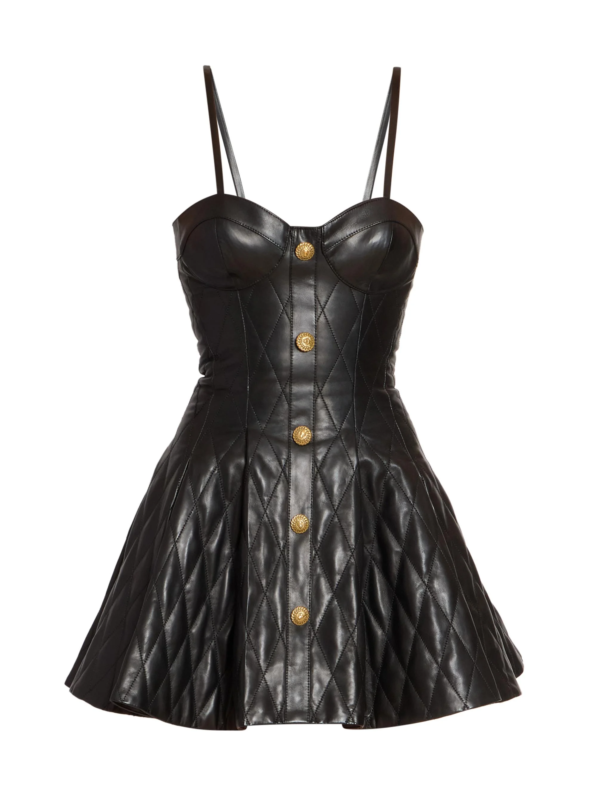 Women's Quilted Leather Bustier Minidress - Noir - 1