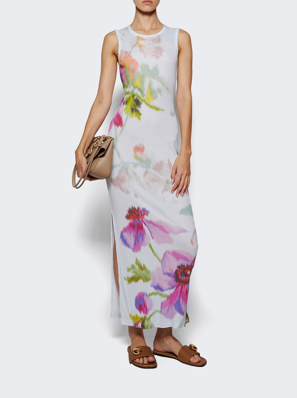 Silk And Cotton Tank Dress Light Blue Floral - 2