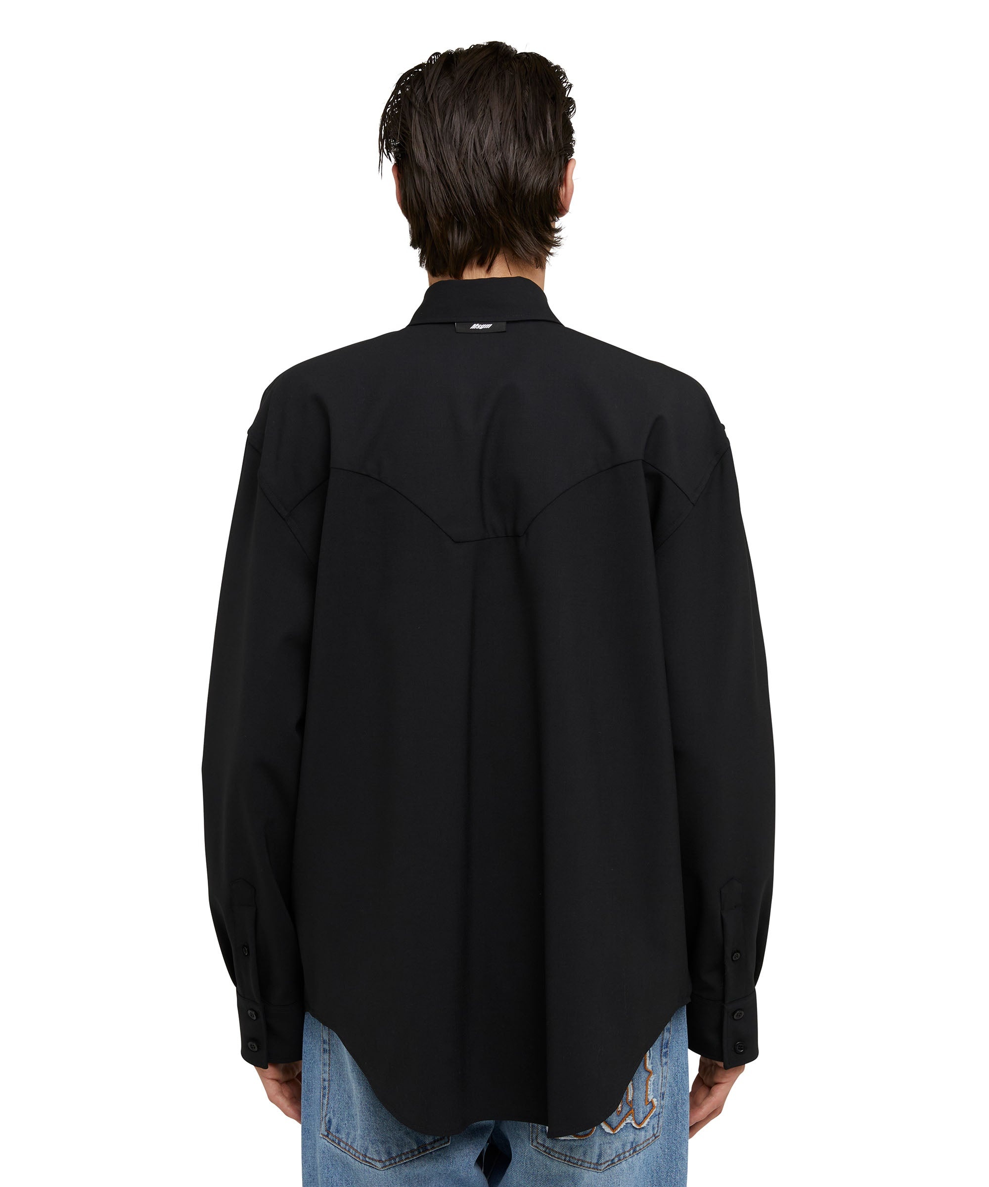 Solid color lightweight wool shirt with western details - 3