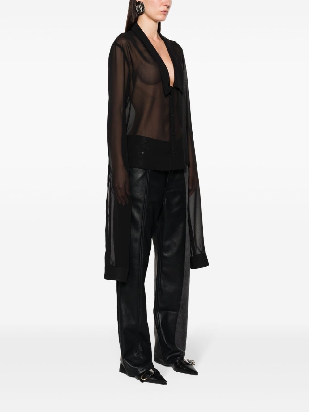 extra-long sleeves sheer shirt - 3