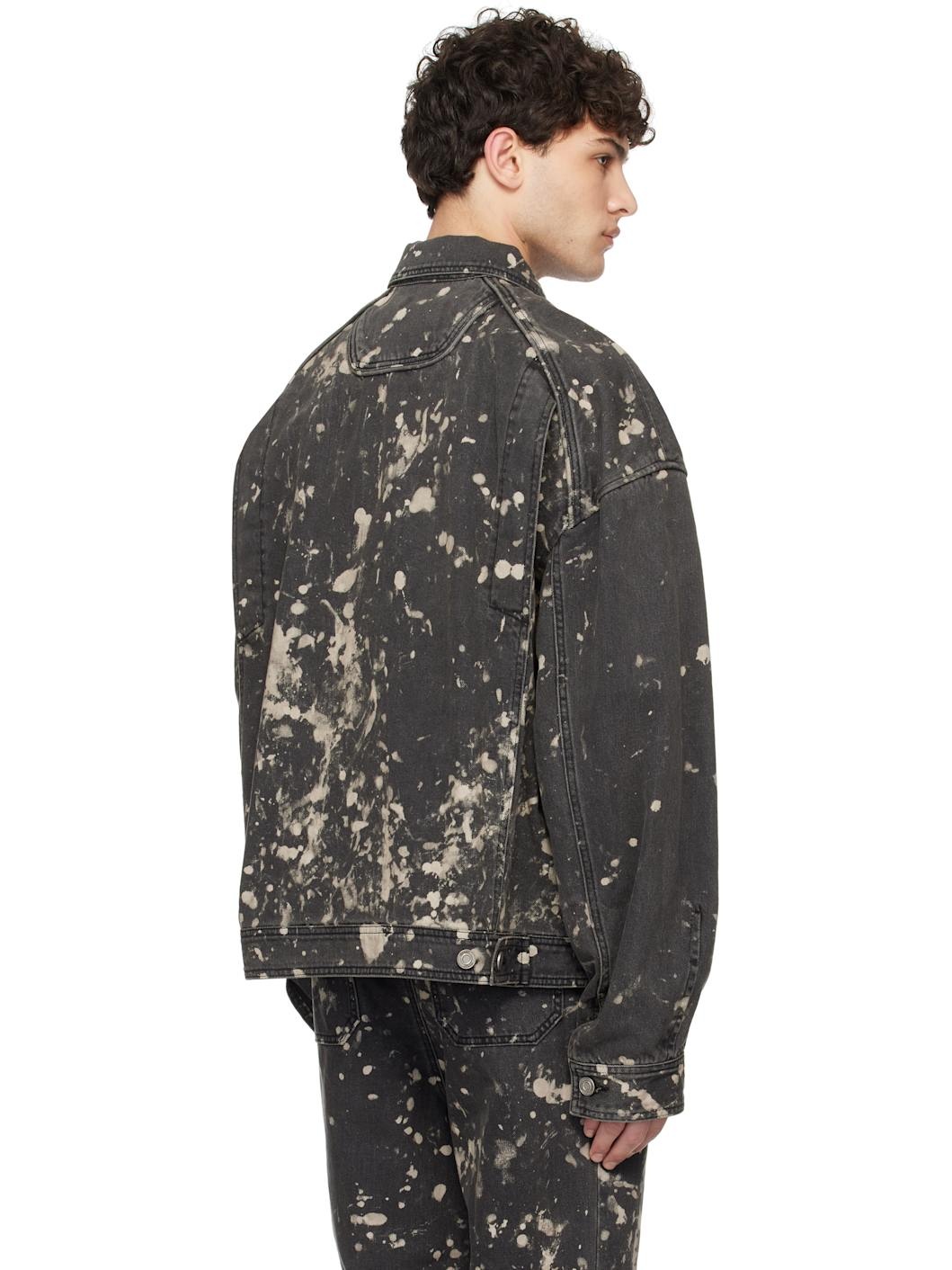 Black Paint Dyed Harrington Denim Jacket - 3