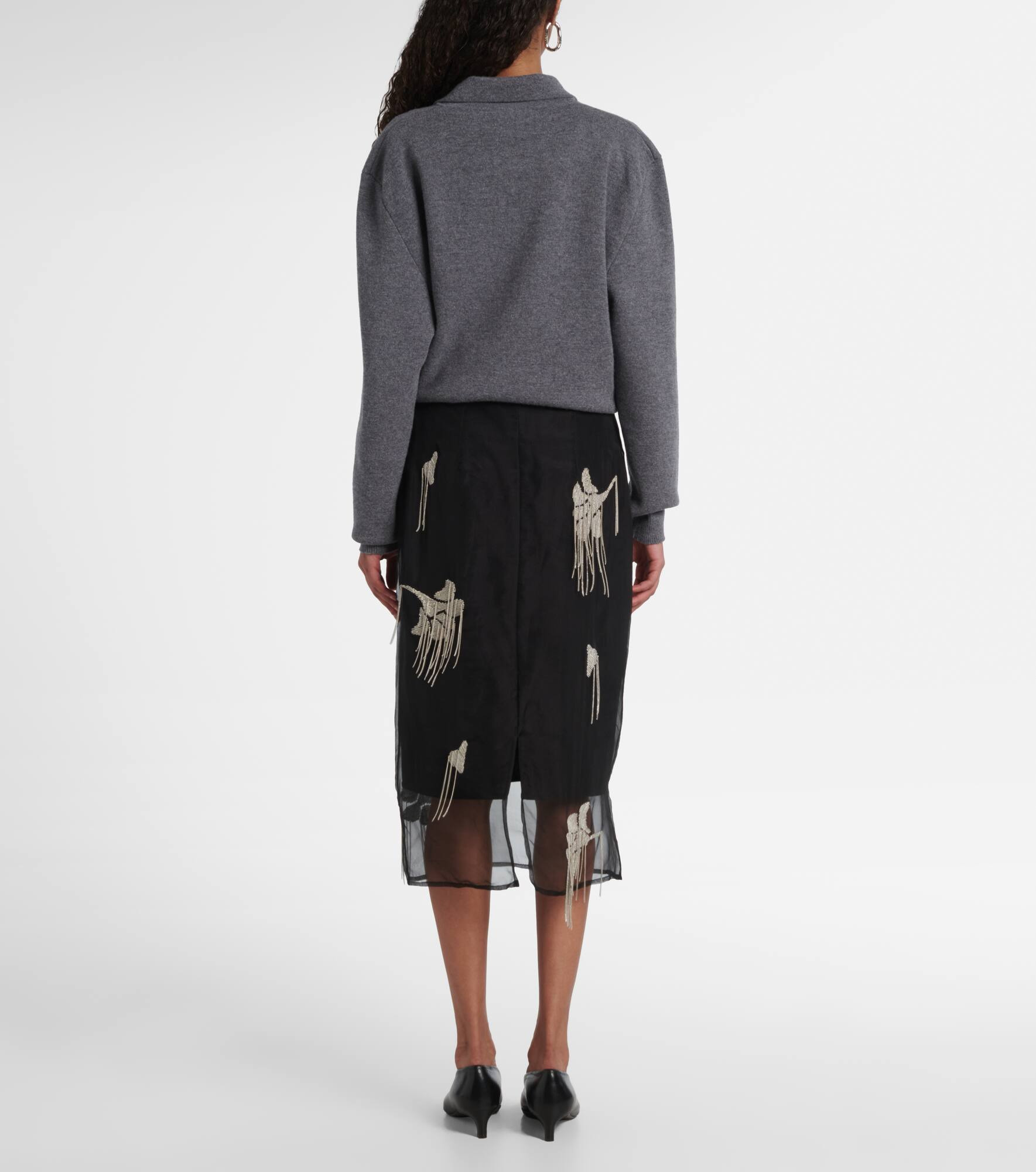Embellished silk midi skirt - 3