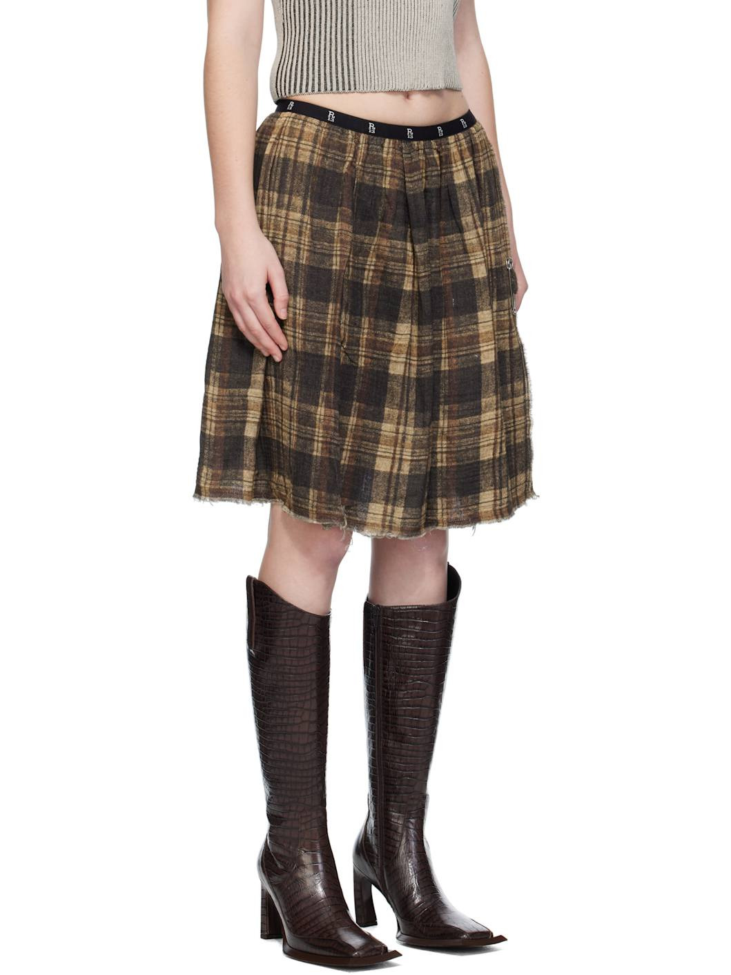 Brown Knee-Length Kilt Reversible Midi Skirt - 2