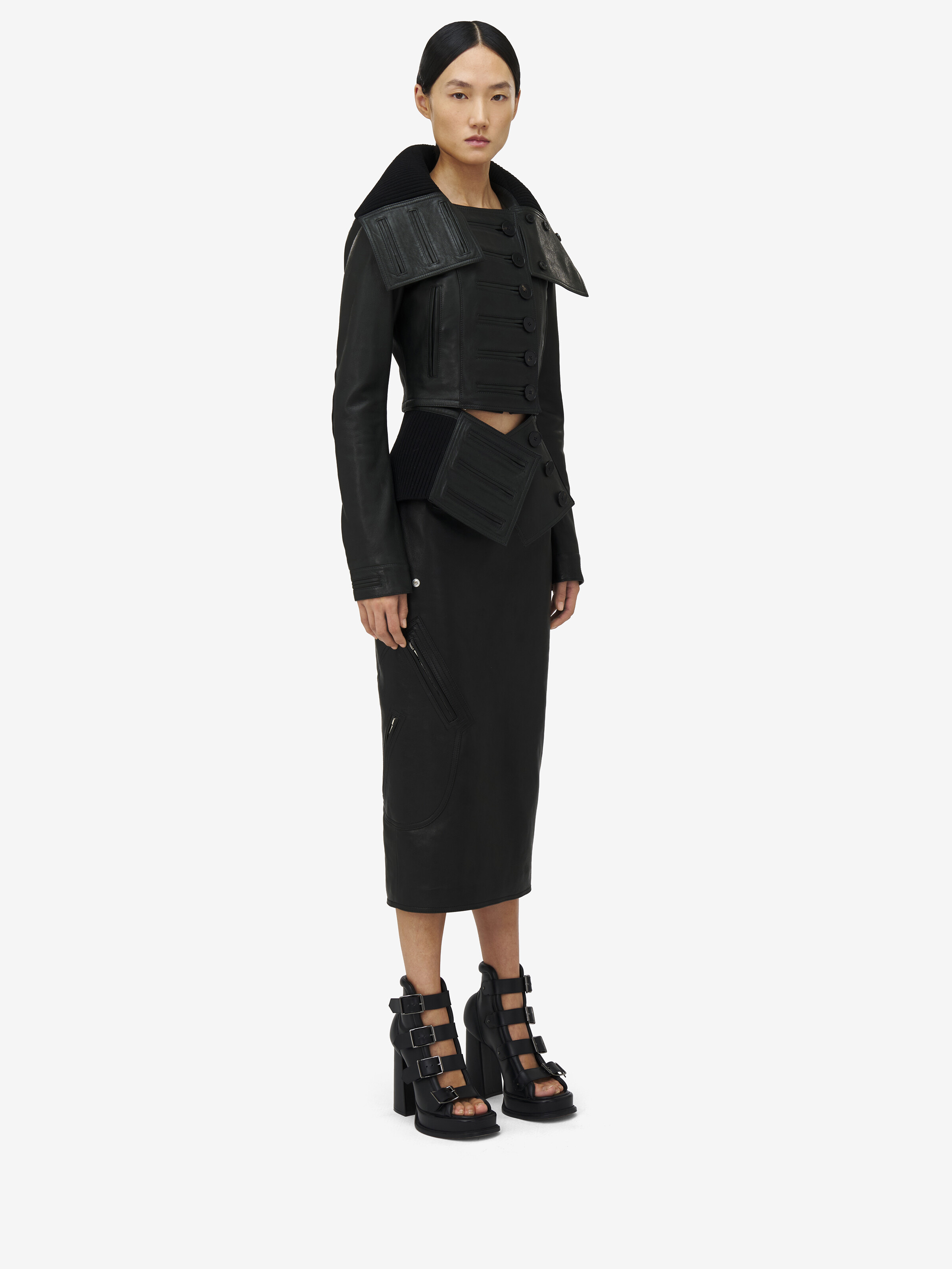 Exaggerated Buttonhole Leather Jacket - 4