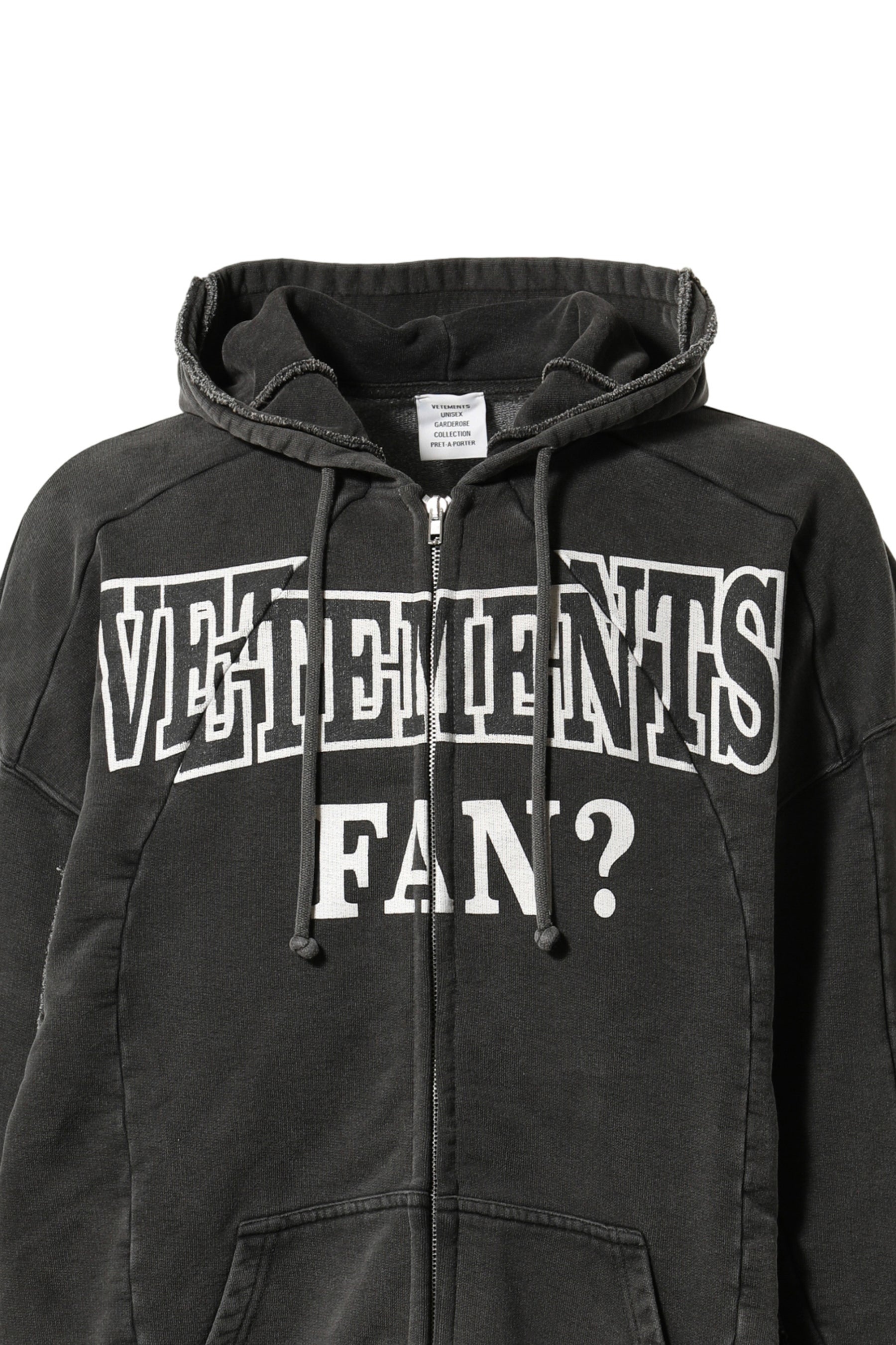 VETEMENTS VETEMENTS FAN DECONSTRUCTED ZIP-UP HOODIE / WASHED BLK |  nubiantokyo | REVERSIBLE