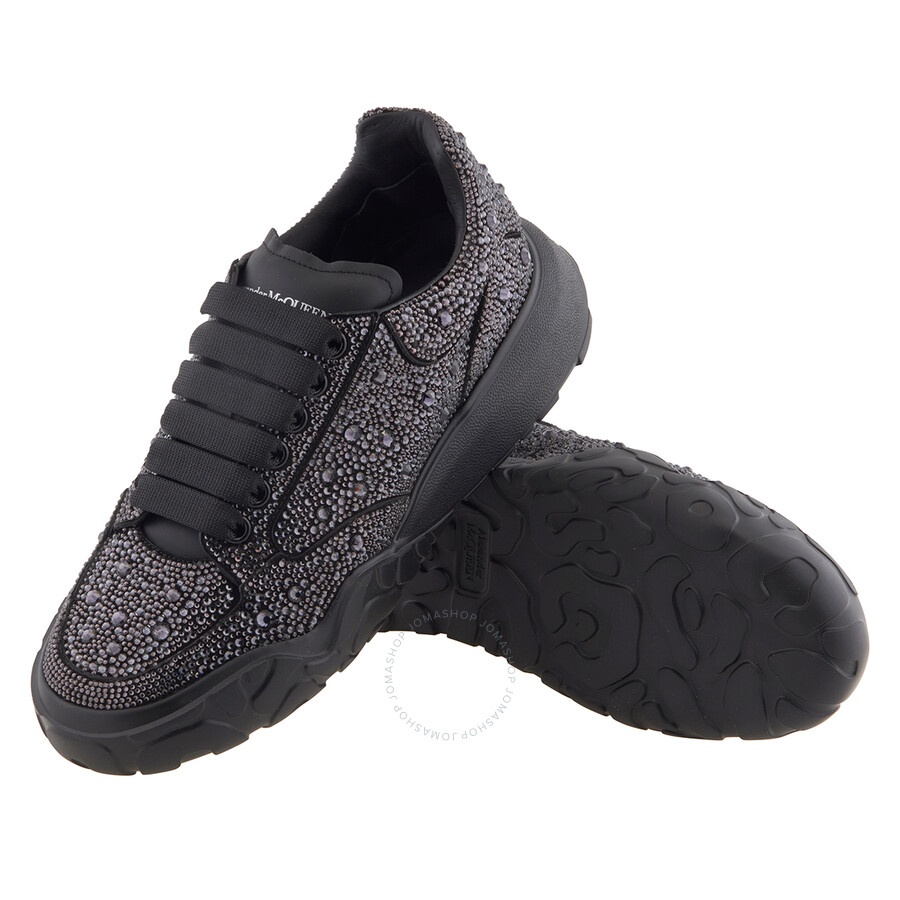 Alexander McQueen Men's Black Rhinestone Embellished Low Top Court Sneakers - 2