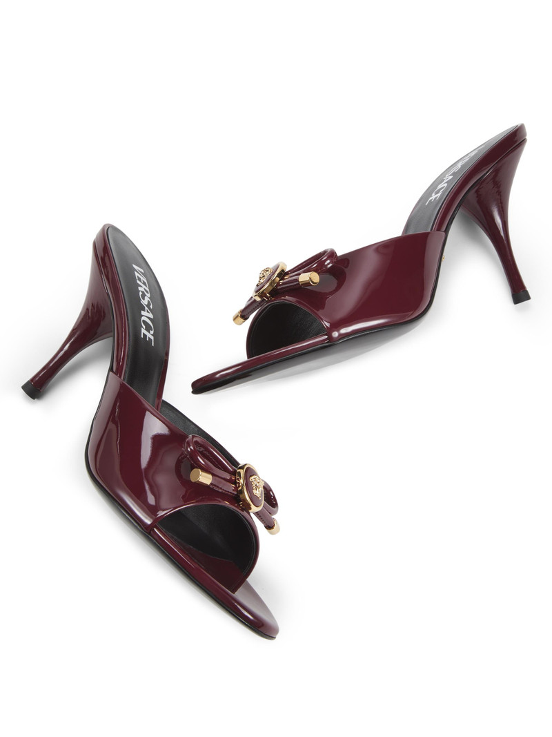 Women's Opera Bow 85MM Patent Leather Mules - Dark Burgundy Versace Gold 5