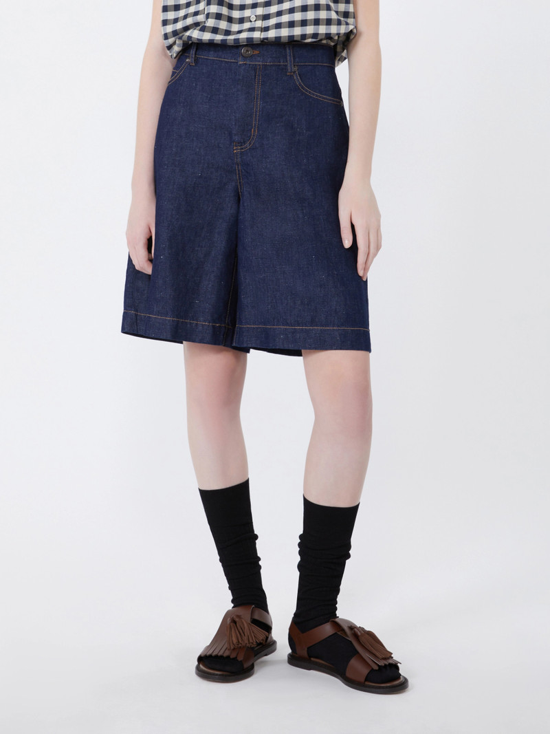 OZONO Cotton and linen denim Bermuda shorts - NAVY 3