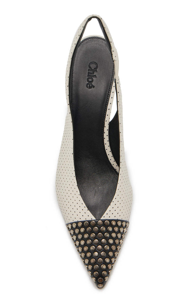 Chloé Alba Two-Tone Studded Leather Slingback Pumps white outlook