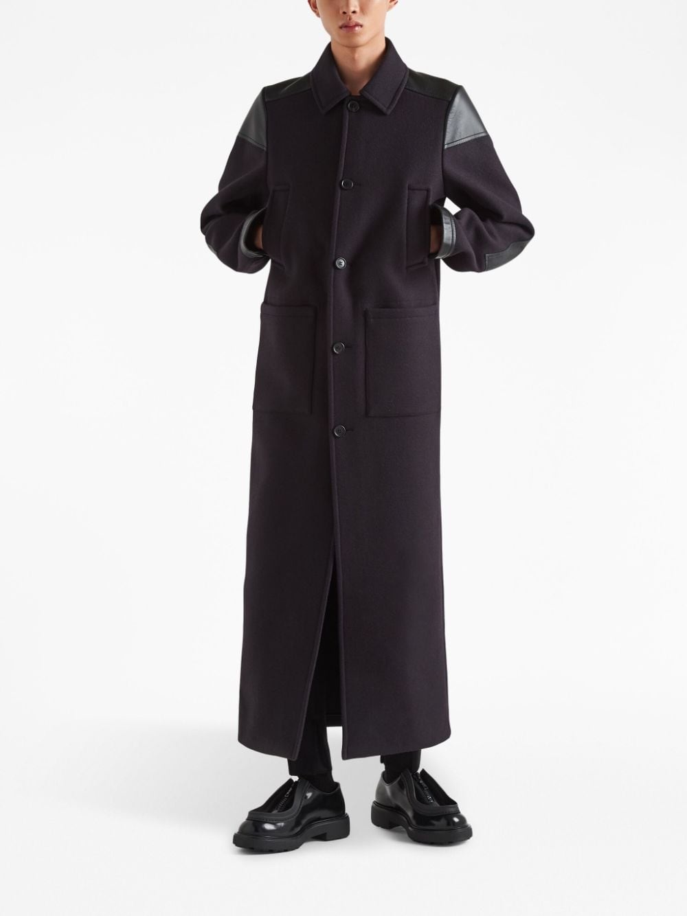 【ギフ_包装】 wool leather-trim Prada maxi REVERSIBLE | farfetch | coat ジャケット・アウター
