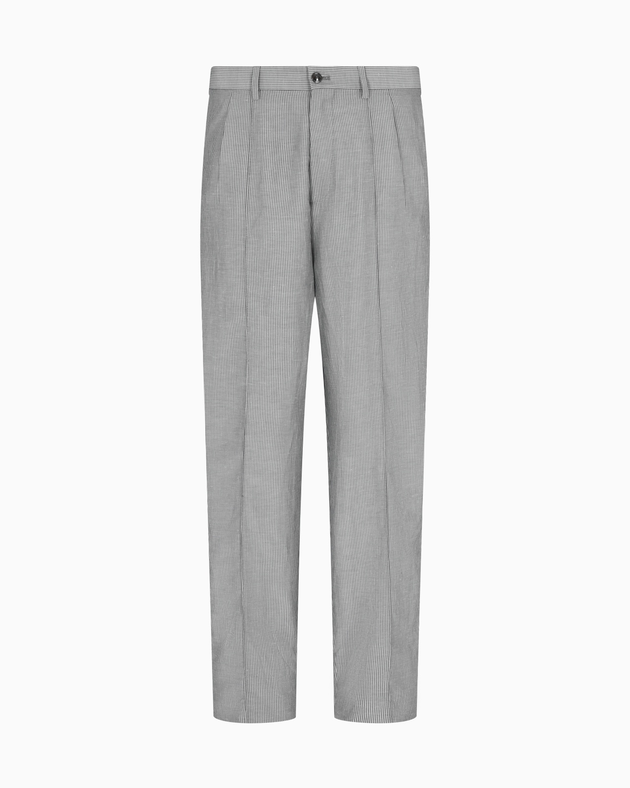 STRIPED VISCOSE AND LINEN SINGLE-PLEAT TROUSERS - 1