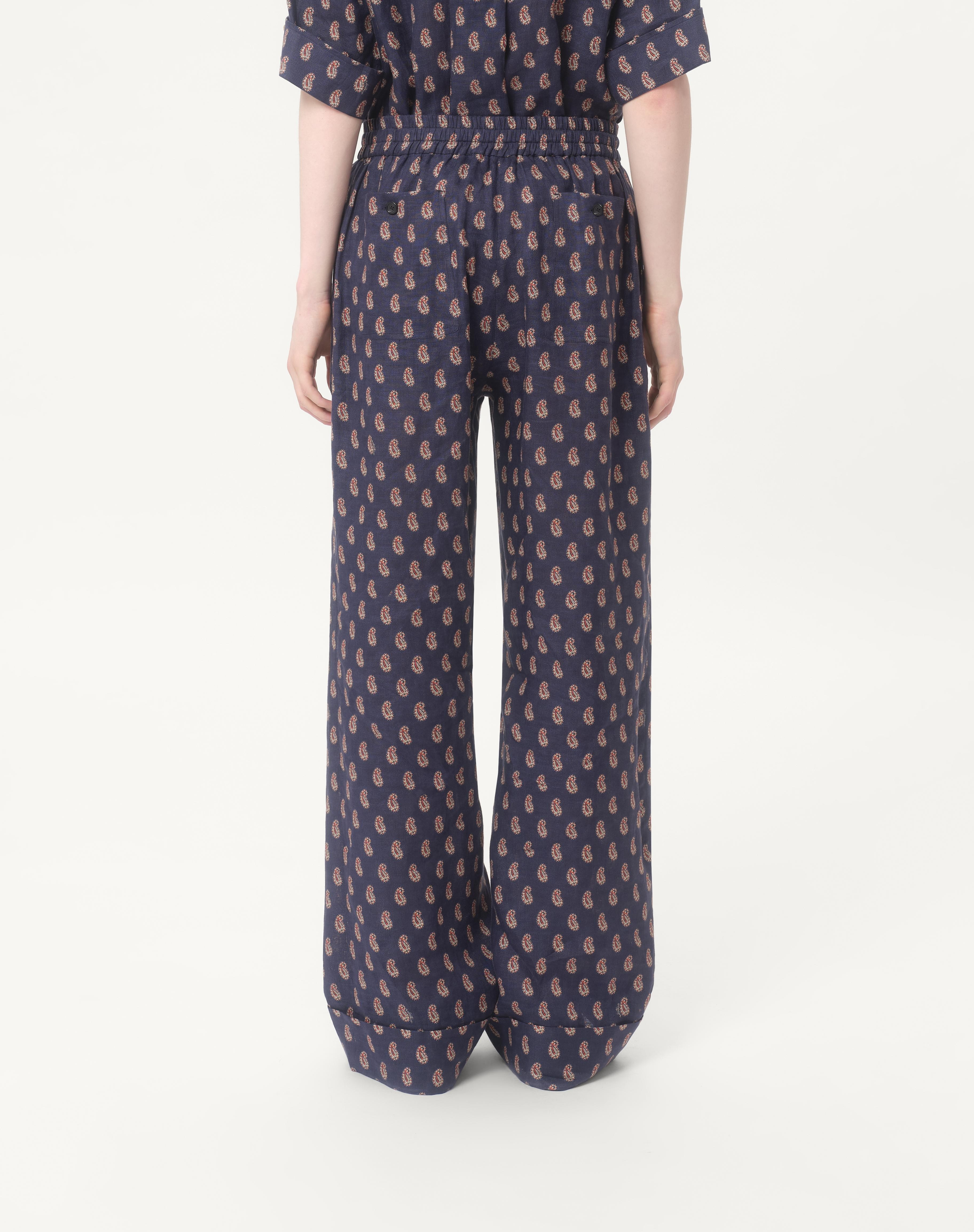 LIGHTWEIGHT CUFFED LINEN PANTS WITH VOYAGE IMAGINAIRE PRINT - 5