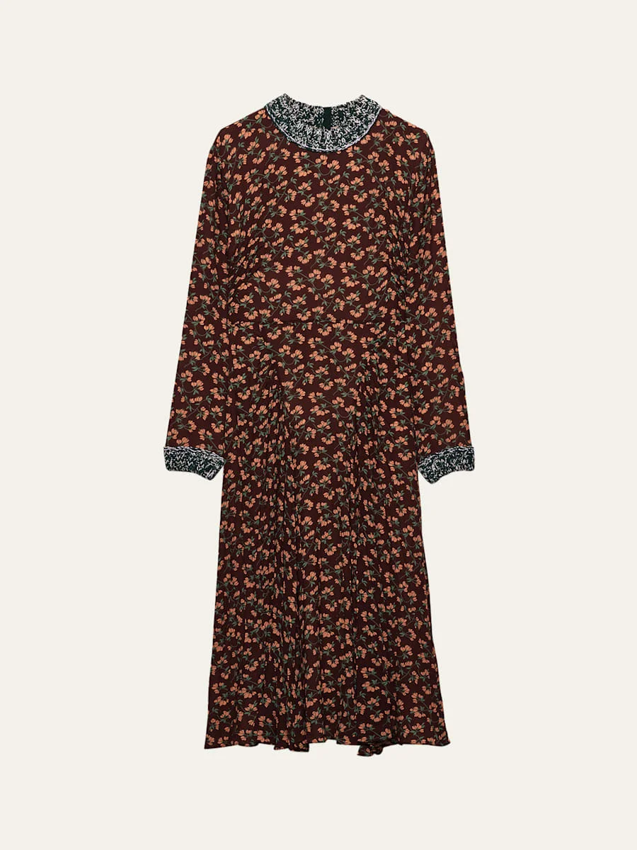 Floral-Print Silk Georgette Long-Sleeve Midi Dress - 1