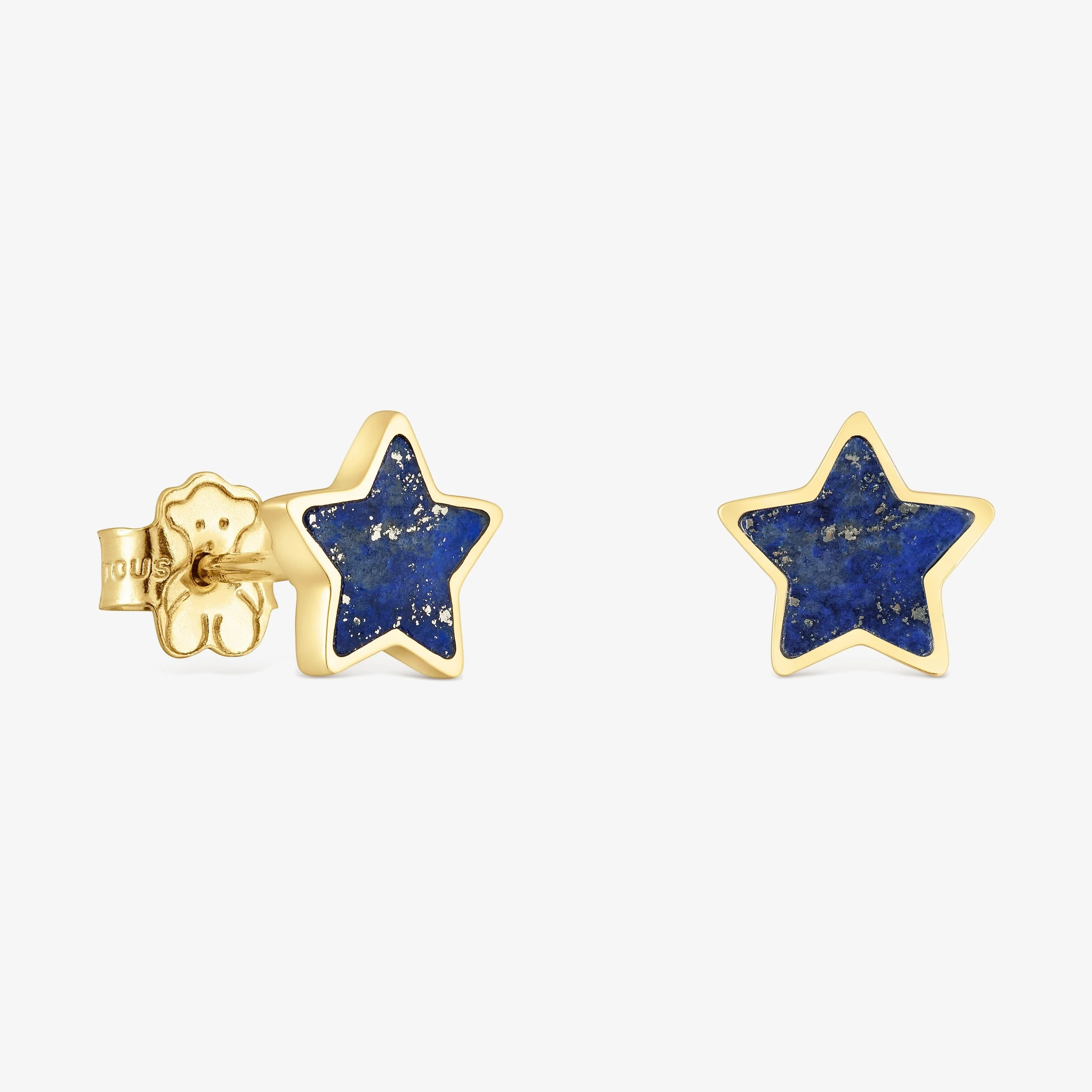 14K solid gold Star earrings with lapis lazuli XXS - 1