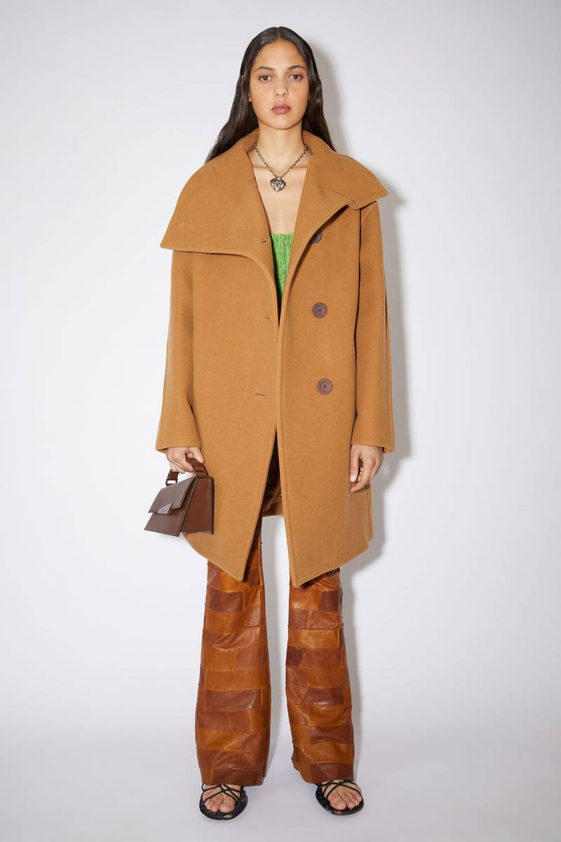 Acne Studios Funnel neck coat - Camel brown | REVERSIBLE