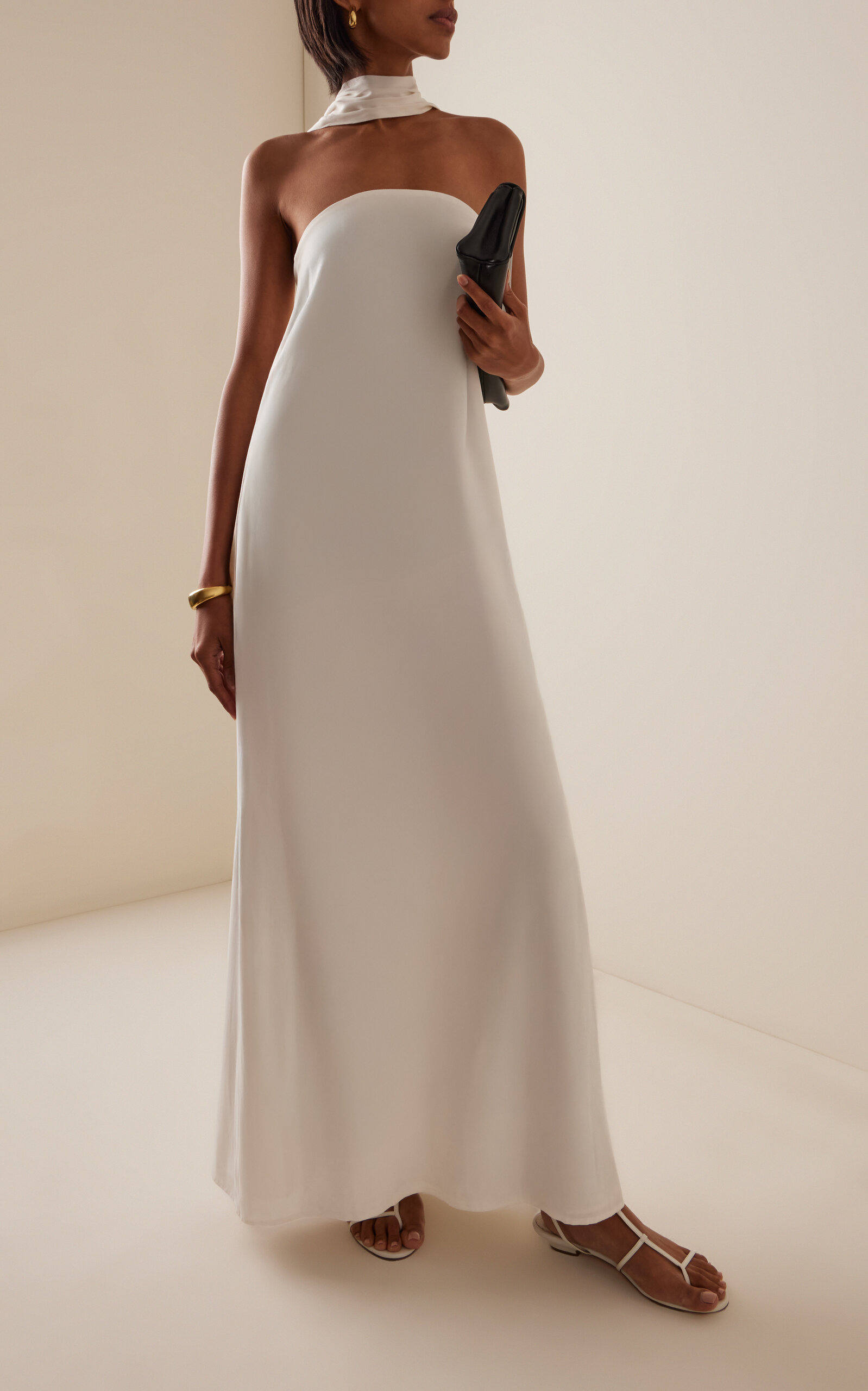 Bia Belted Strapless Crepe Maxi Dress white - 2