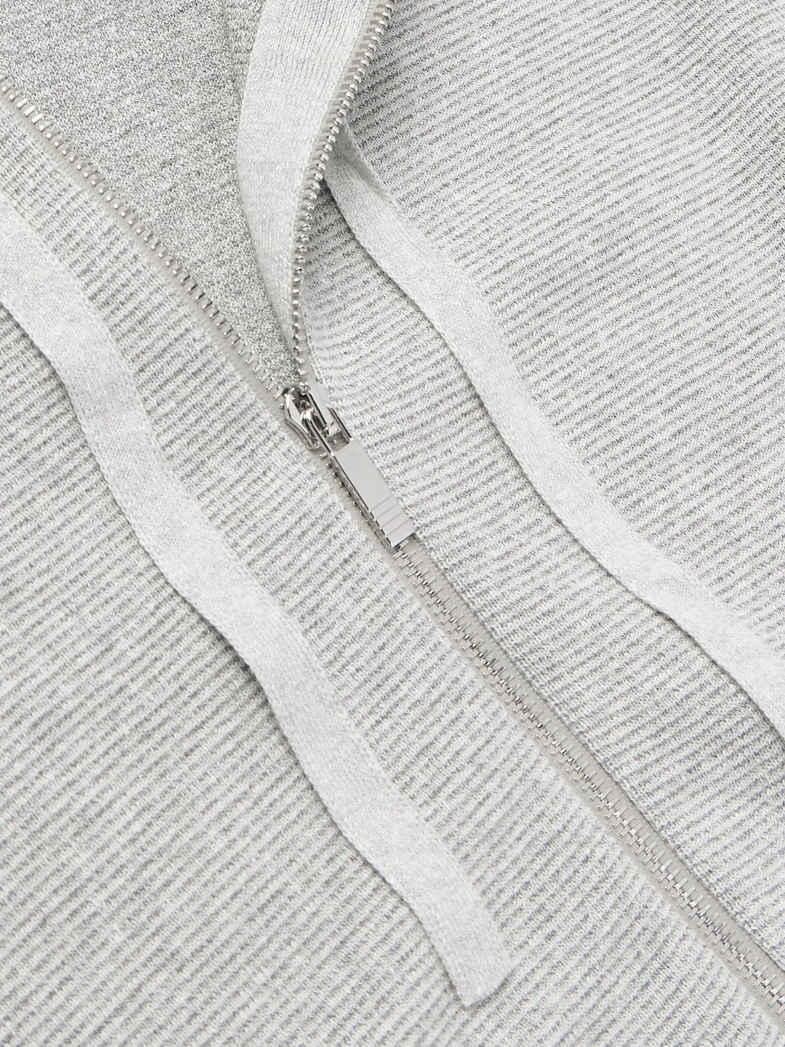 Striped Textured Linen and Cotton-Blend Zip-Up Hoodie Gray - 4