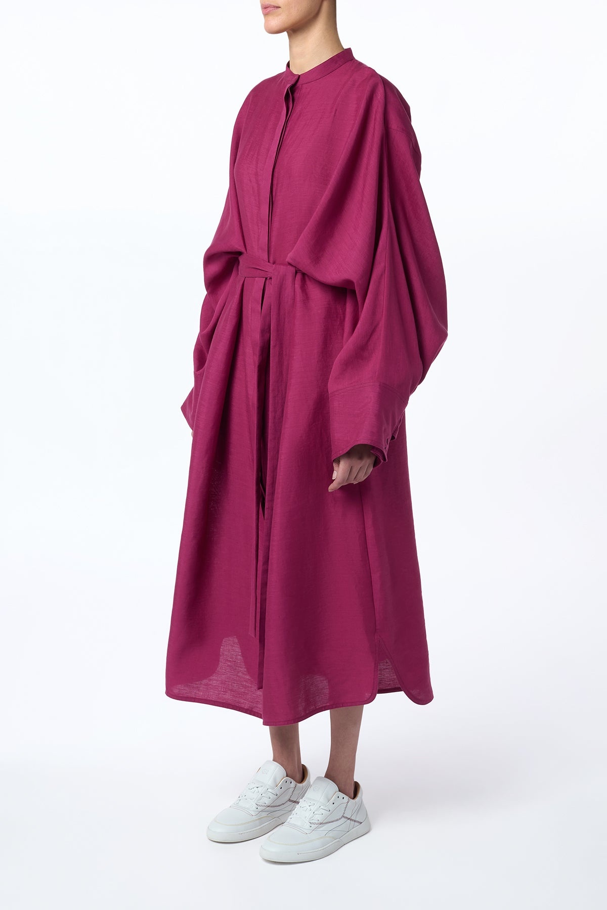 Tilda Oversized Midi Dress in Raspberry Aloe Linen - 3