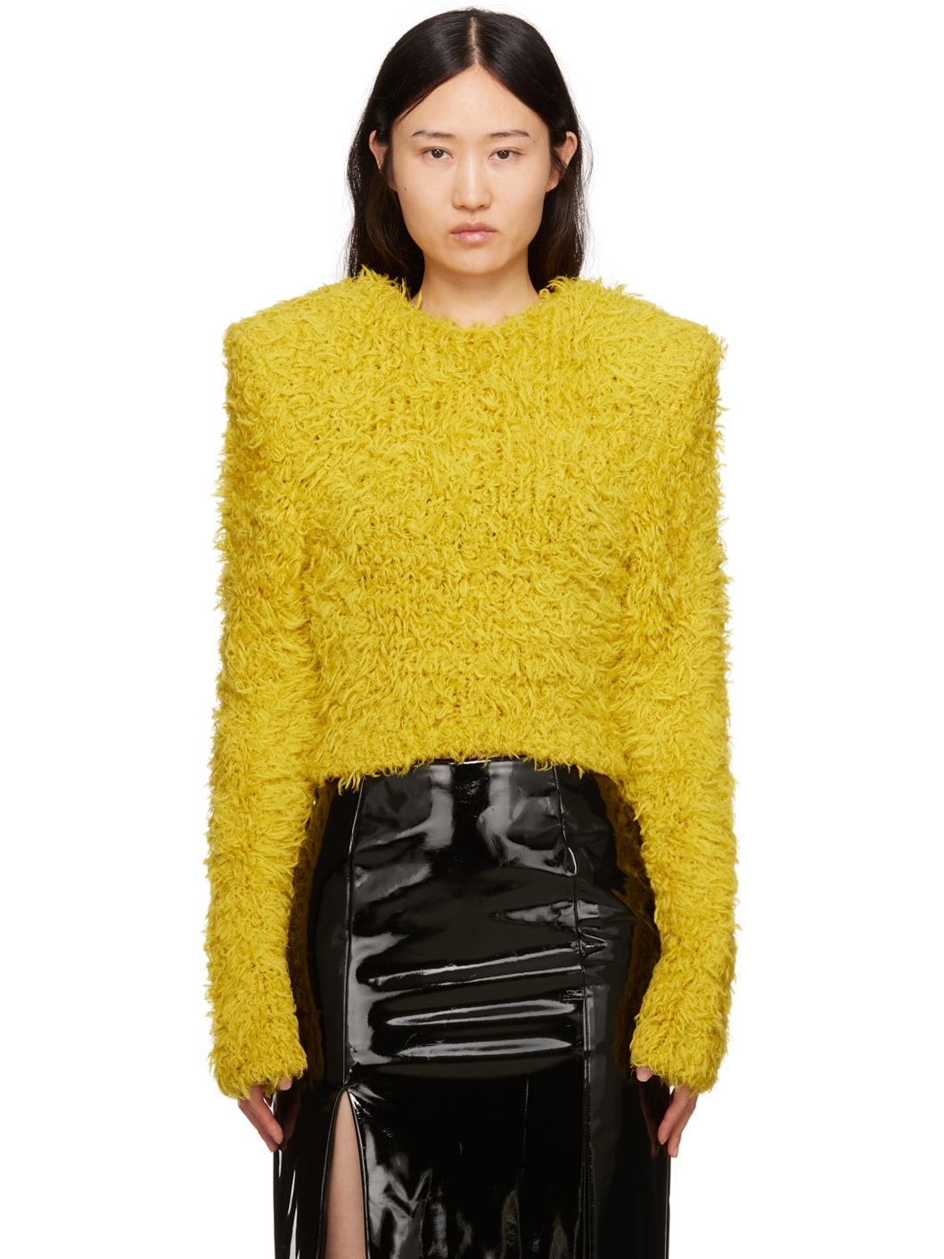 Yellow Padded Shoulders Sweater - 1