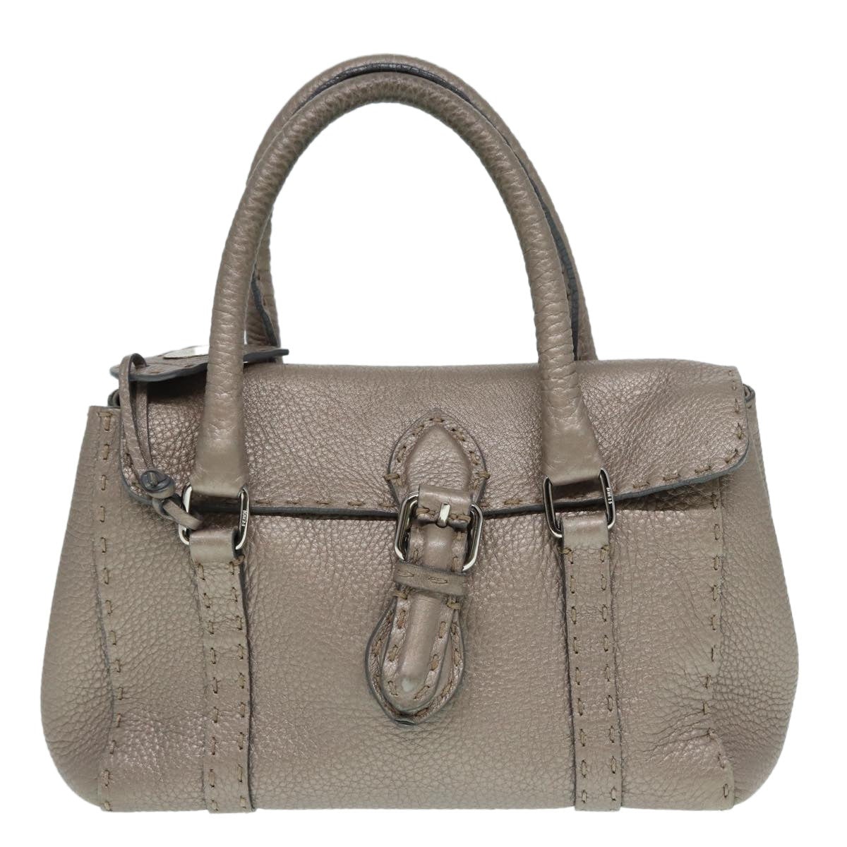 FENDI Celeria Hand Bag Leather Silver - 12