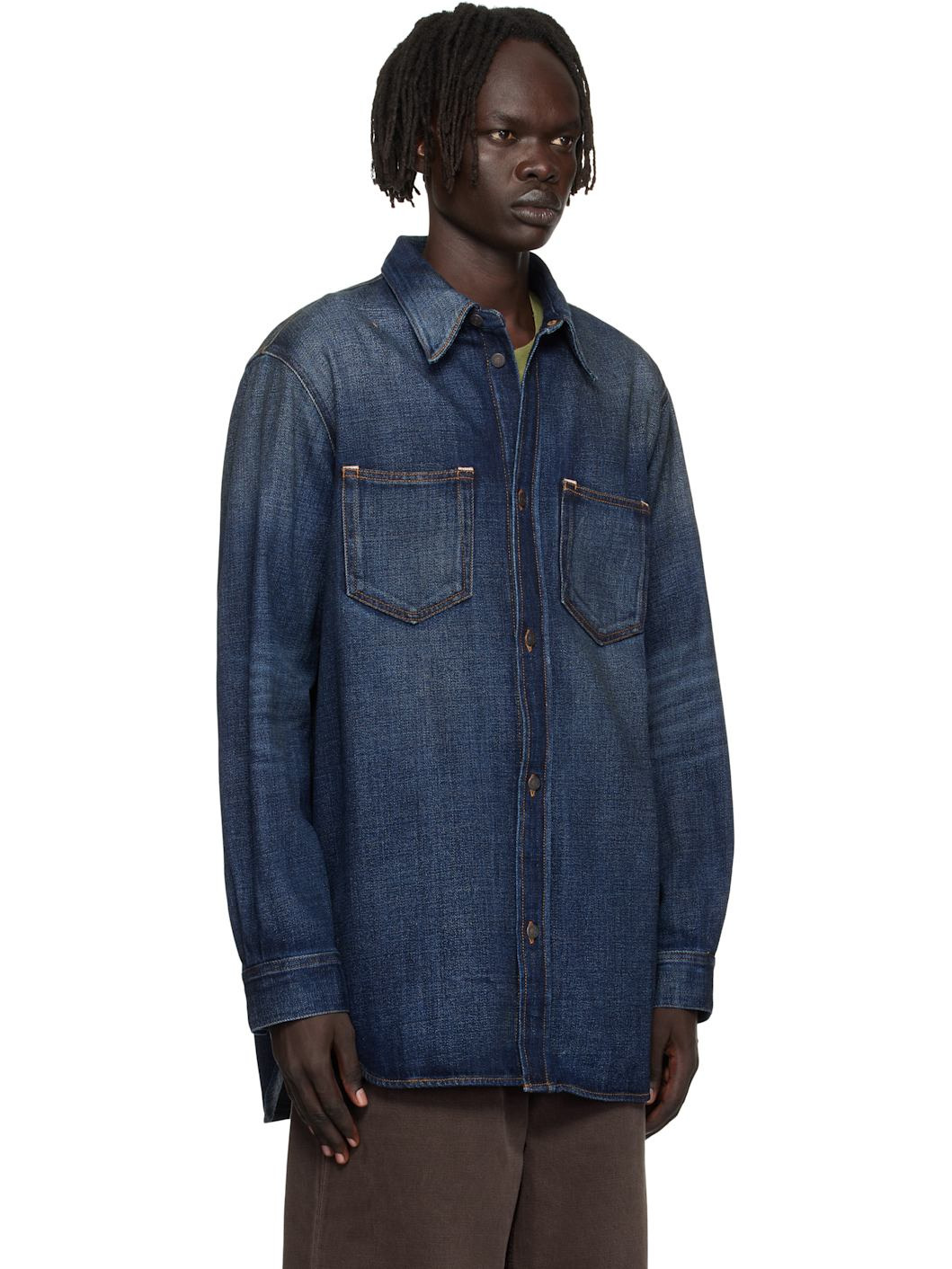 Blue Button-Up Denim Shirt - 2