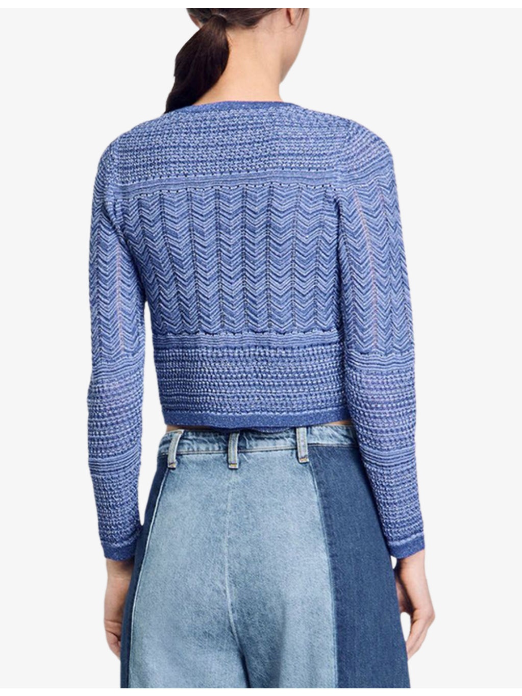 Glitter-Thread Cropped Knitted Cardigan - 4