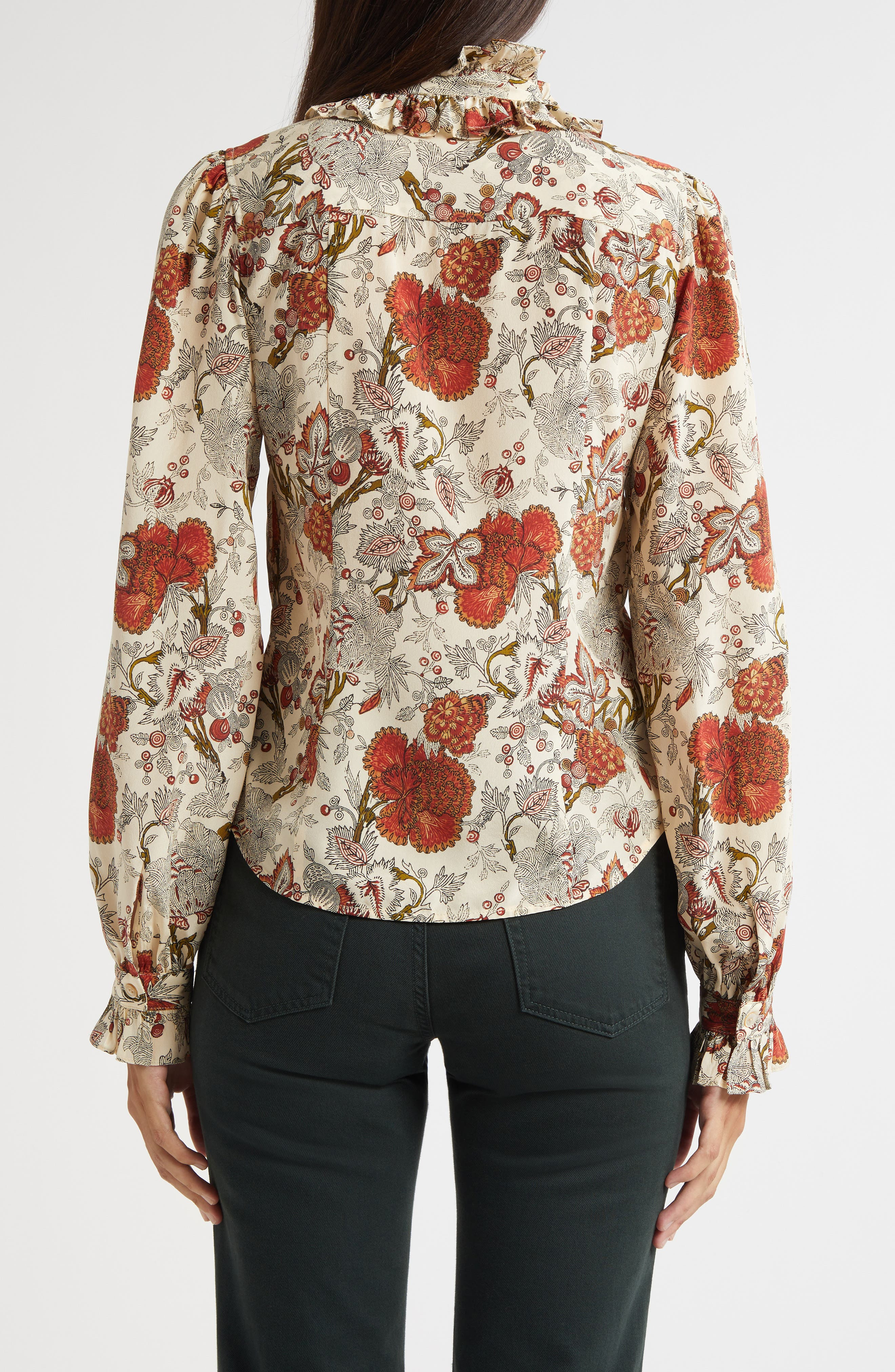 Ulla Johnson Catroux Ruffle Silk Button-Up Shirt in Winter Garden at Nordstrom - 3