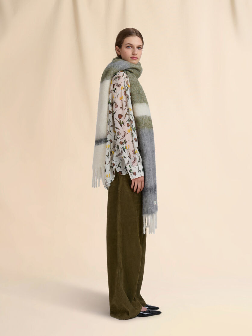 DEEP GREEN STRIPED ALPACA SCARF - 2