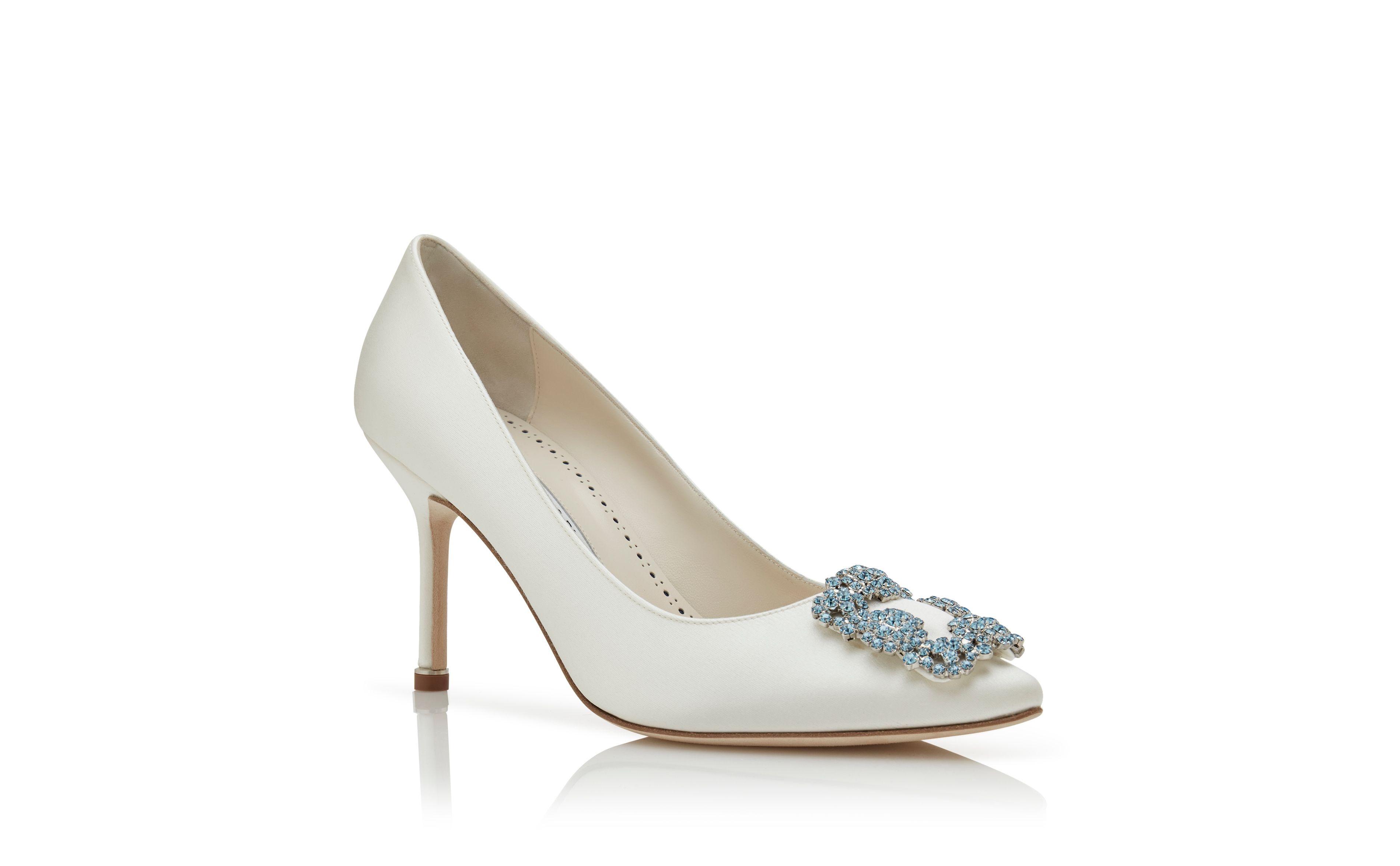 Cream Satin Jewel Buckle Pumps - 3