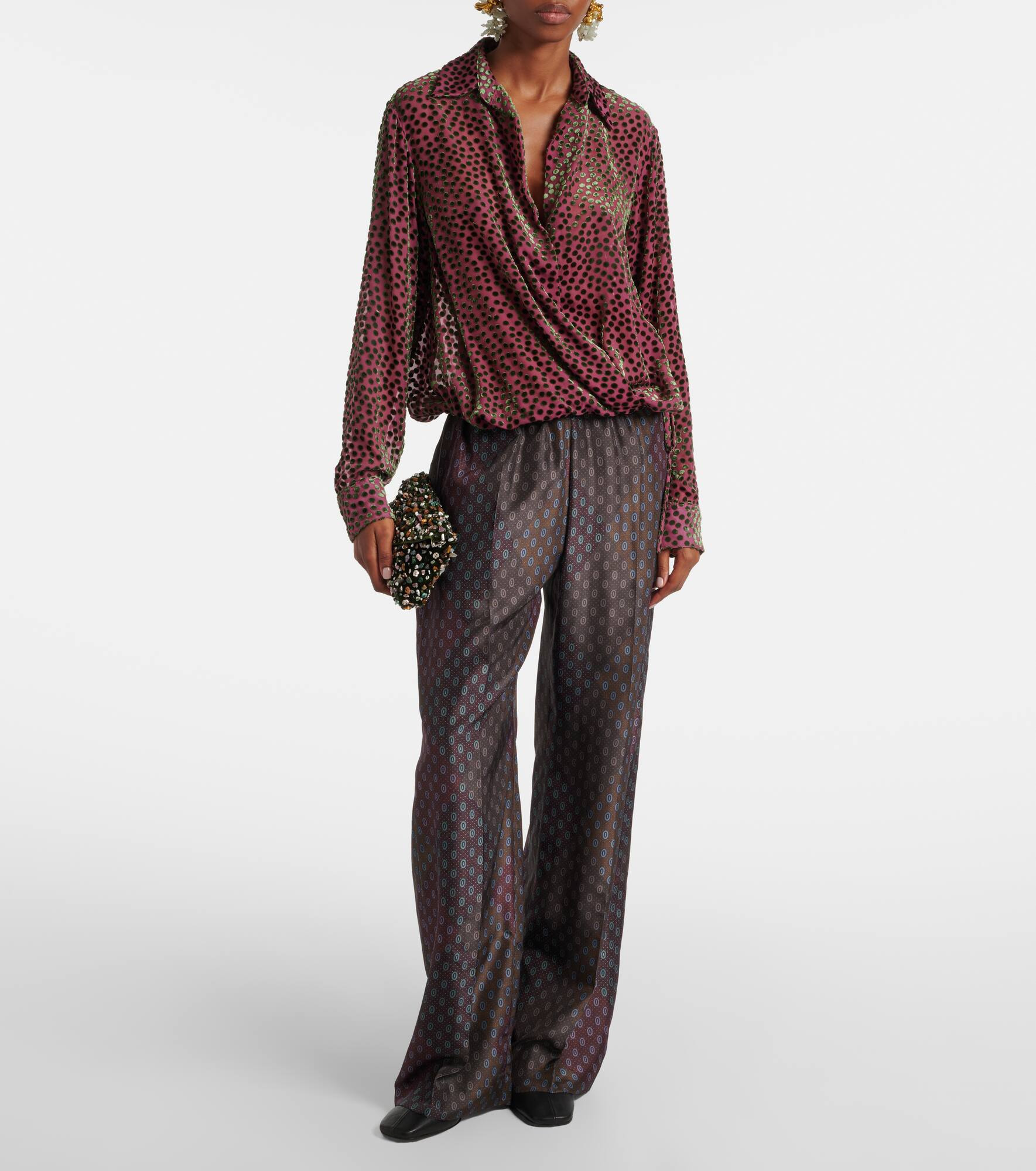 Cedal polka-dot draped wrap top - 2