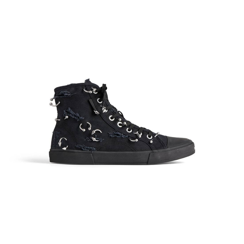 Men's Paris High Top Sneaker With Piercings in Black - 1