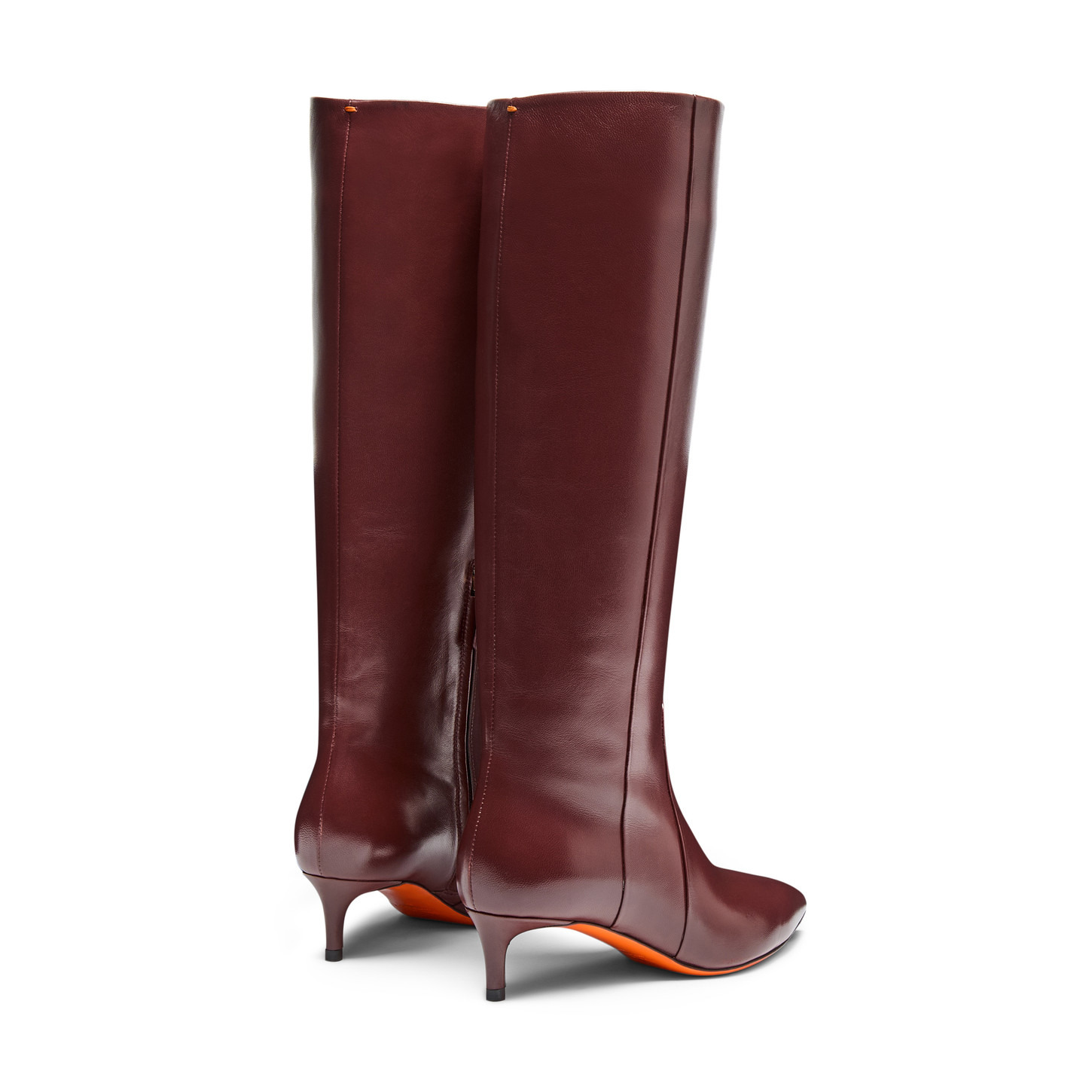 Women's burgundy leather mid-heel boot - 5