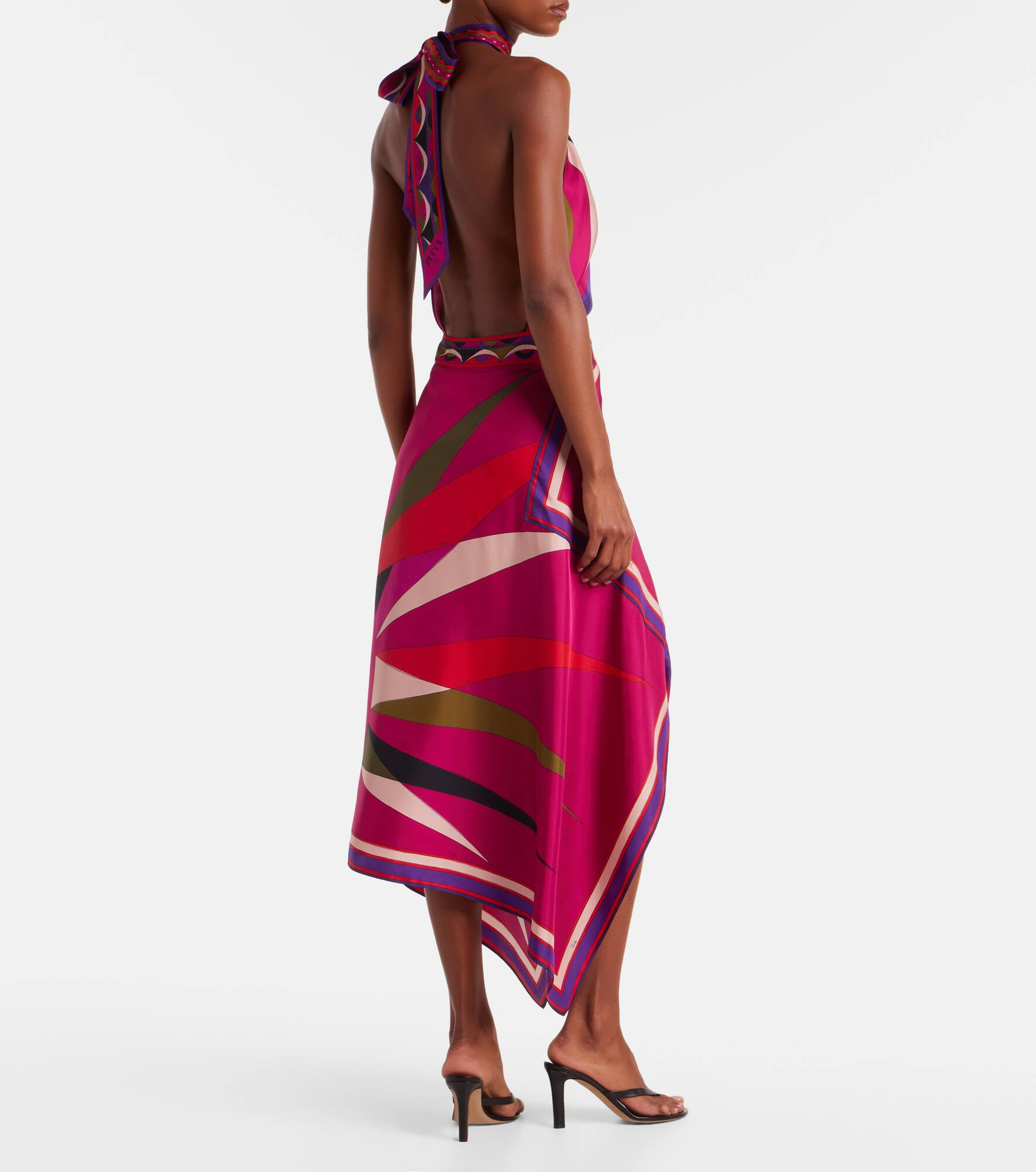 Hawaii asymmetric silk satin midi skirt - 3