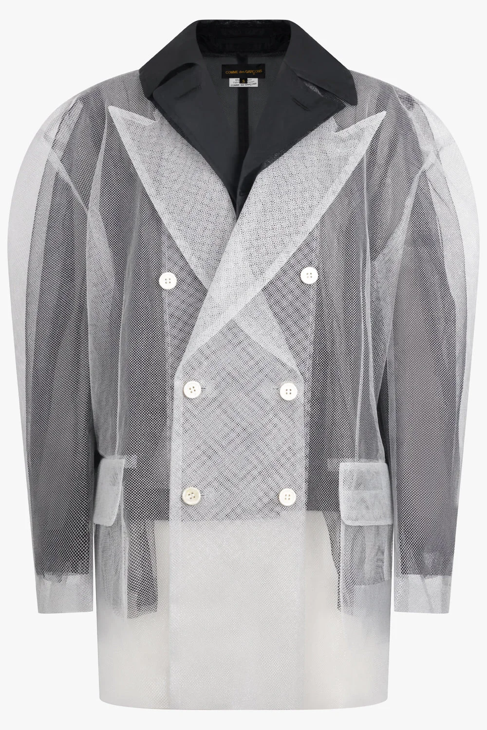 LAYERED DOUBLE BREASTED TULLE X ORGANZA JACKET | BLACK/SILVER - 1