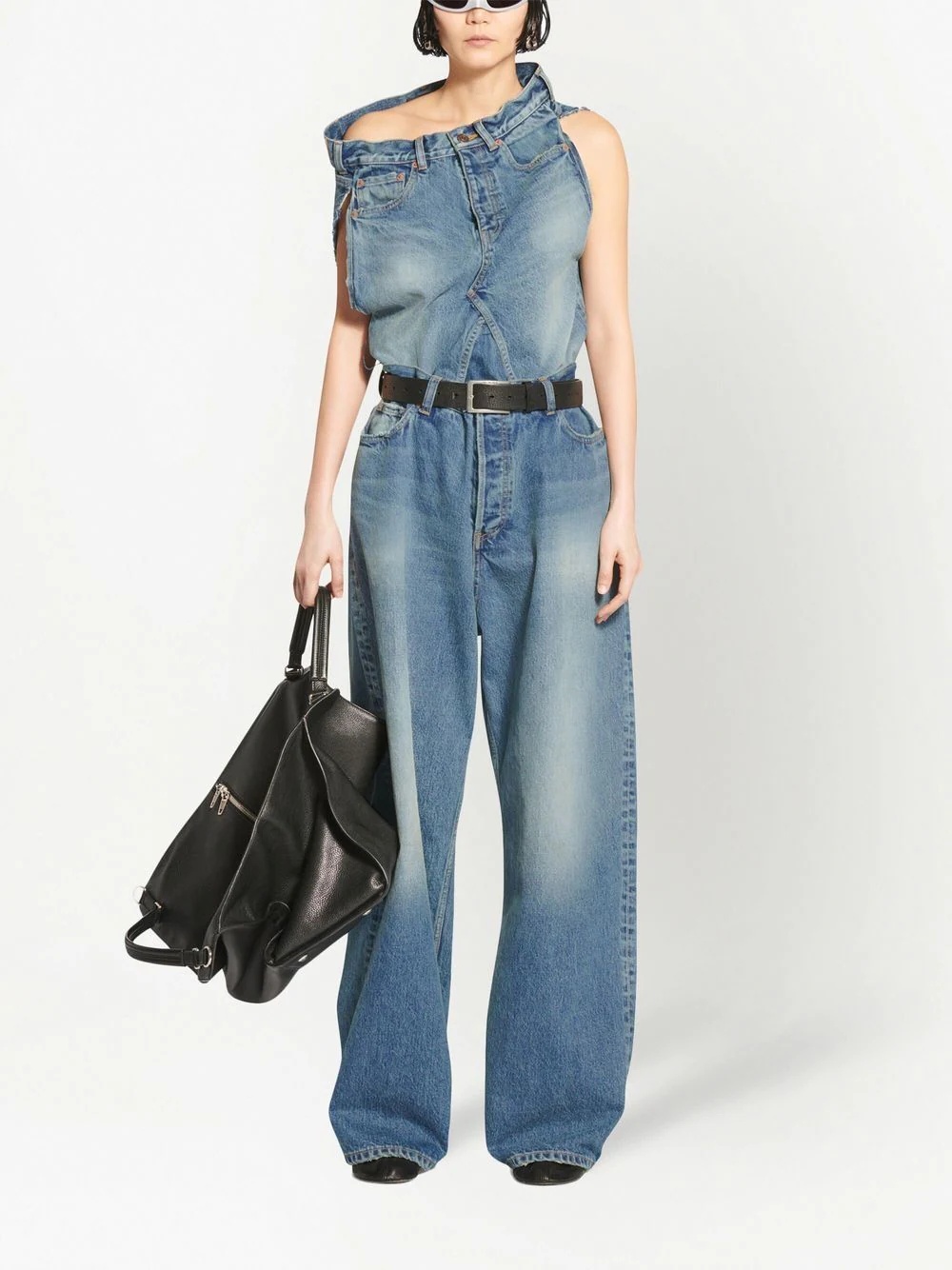 sleeveless denim asymmetrical top - 2