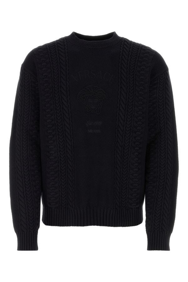 Black cotton blend sweater - 1