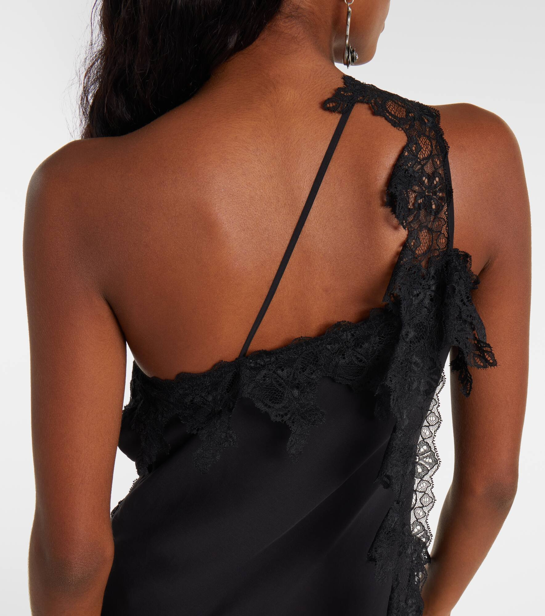 Asymmetric lace-trimmed midi dress - 6