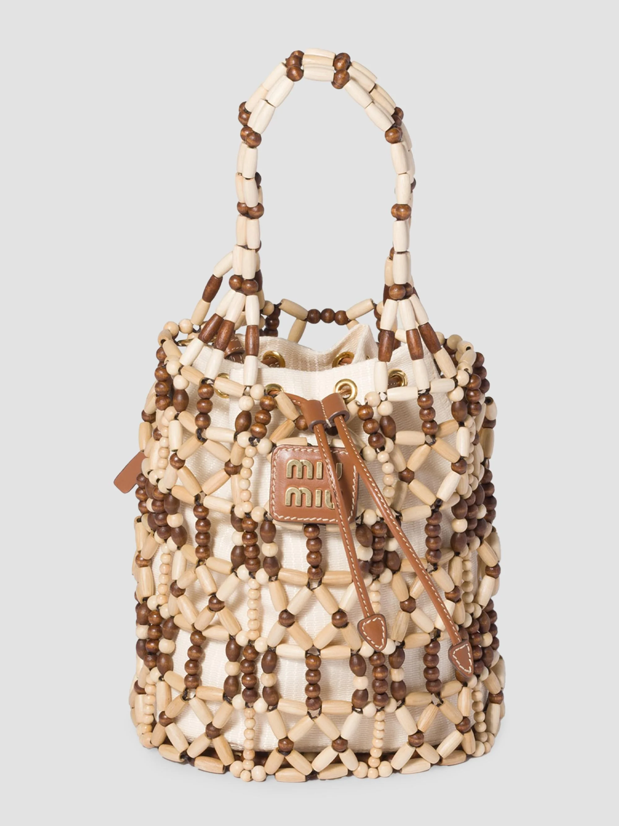 Women's Mesh Bucket Bag - Beige Khaki - 1